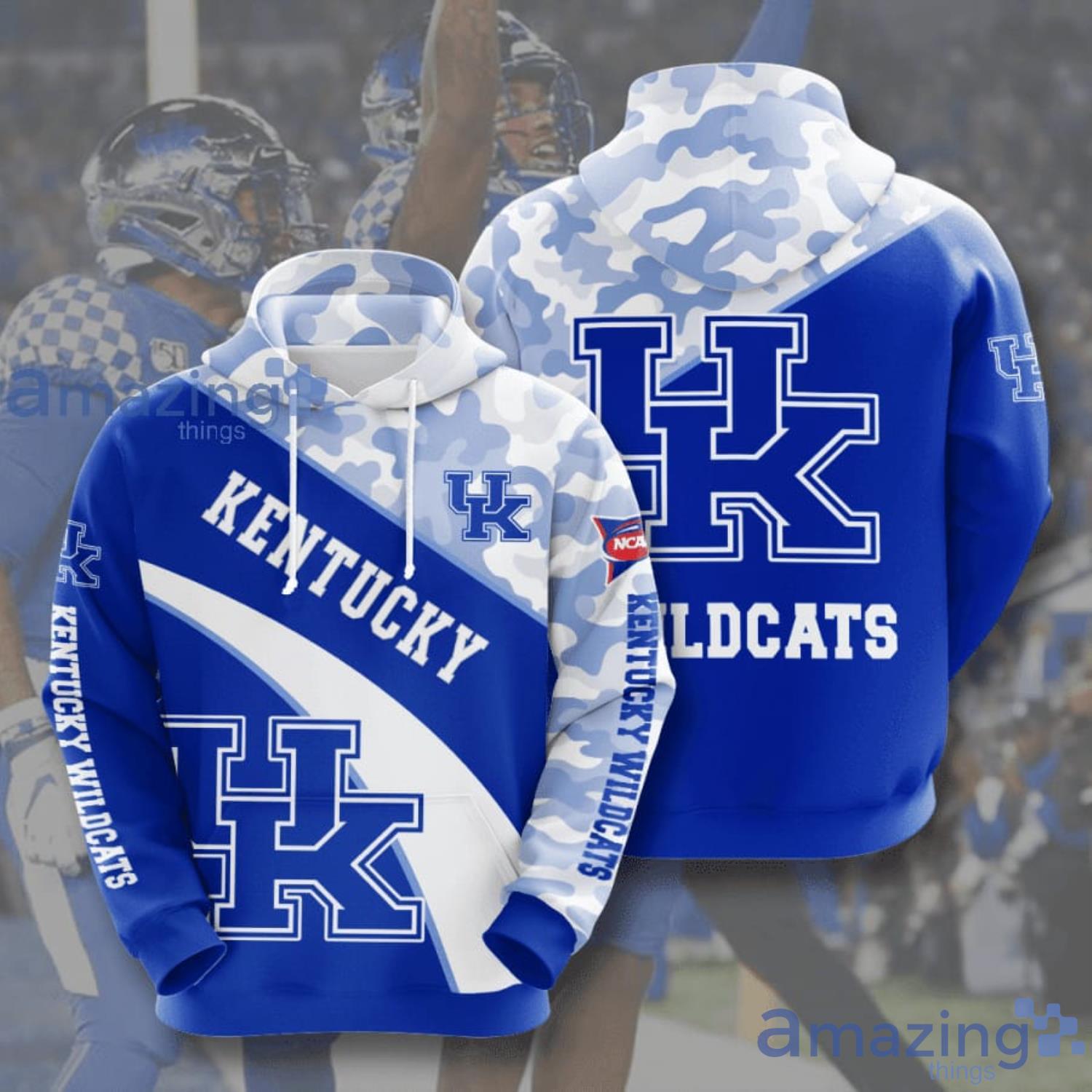 Kentucky Wildcats Camo Pattern Blue 3D Hoodie Product Photo 1 Kentucky Wildcats Camo Pattern Blue 3D Hoodie Product Photo 1