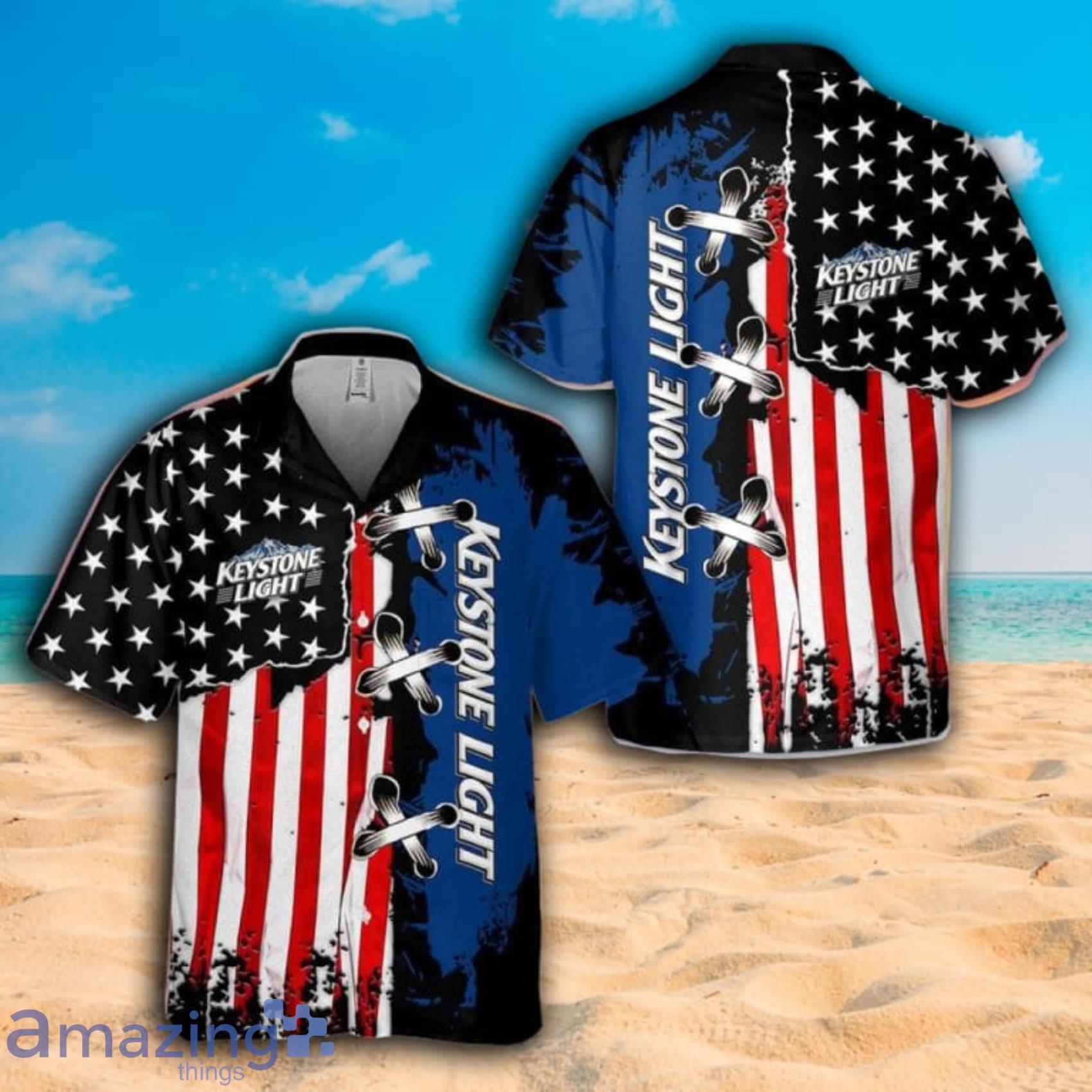 Keystone Light Us Flag Short Sleeve Hawaiian Shirt Product Photo 1