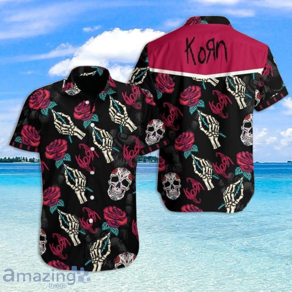Korn Band Rose Skull Flower Tropical Aloha Hawaiian Shirt Product Photo 1