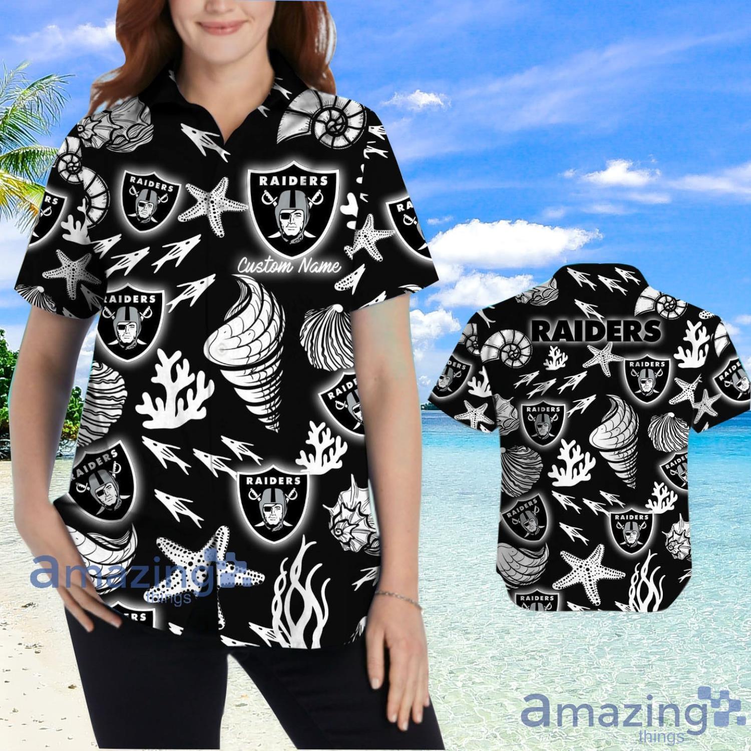 Las Vegas Raiders Custom Name Shells Starfish Parttern Hawaiian Shirt For Men And Women image Las Vegas Raiders Custom Name Shells Starfish Parttern Hawaiian Shirt For Men And Women Product Photo 2