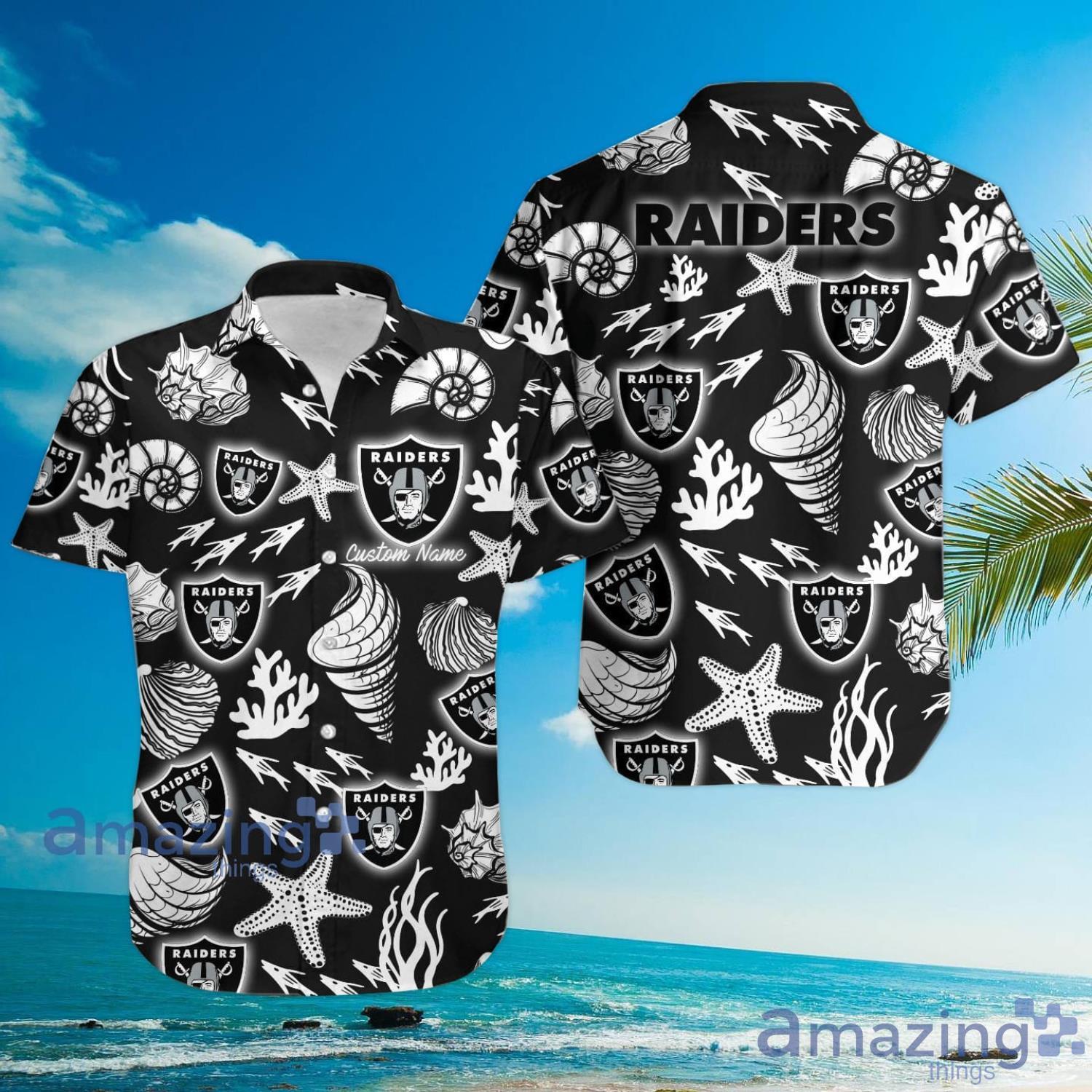 Las Vegas Raiders Custom Name Shells Starfish Parttern Hawaiian Shirt For Men And Women image Las Vegas Raiders Custom Name Shells Starfish Parttern Hawaiian Shirt For Men And Women Product Photo 3