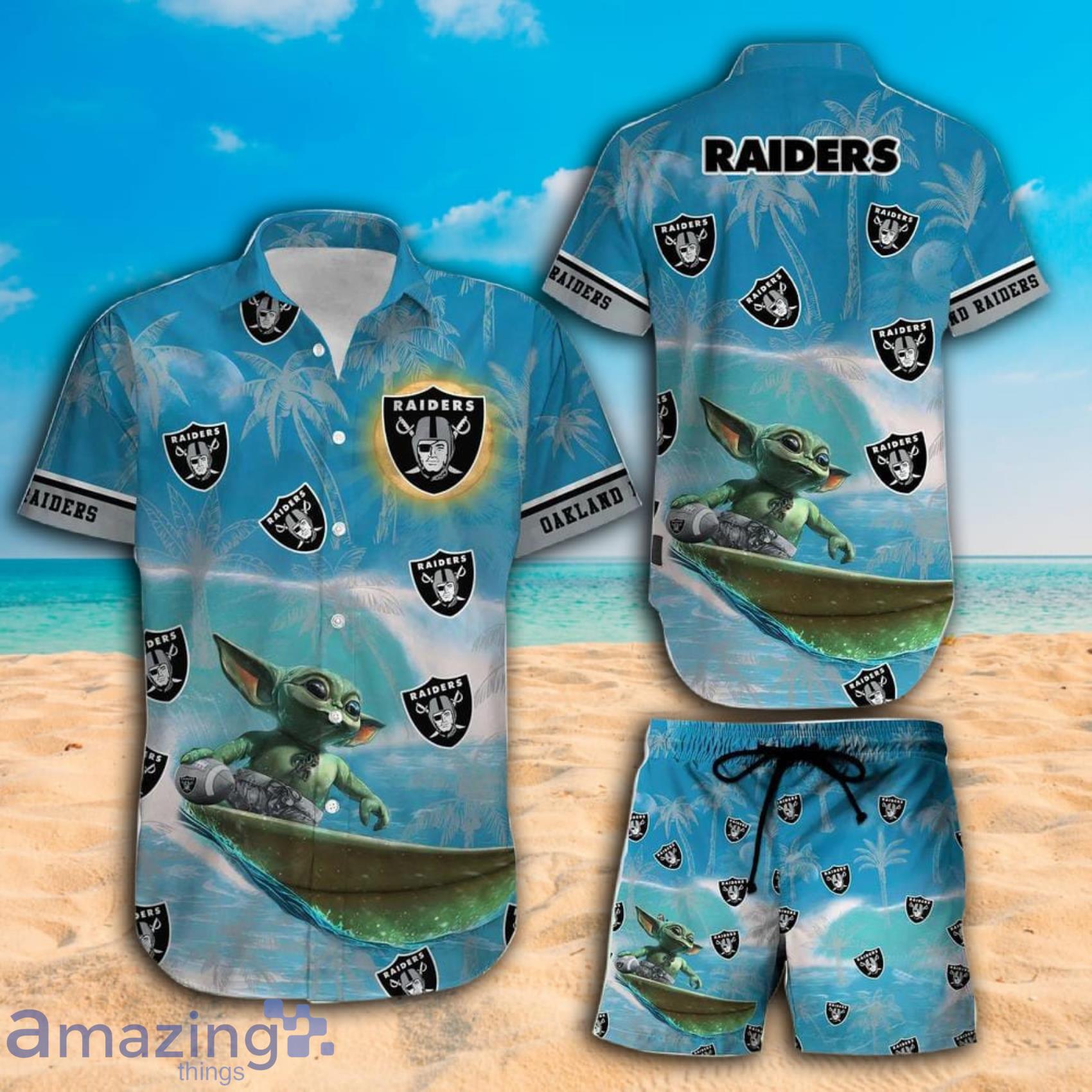 Las Vegas Raiders NFL Baby Yoda 3D Hawaiian Shirt And Shorts For