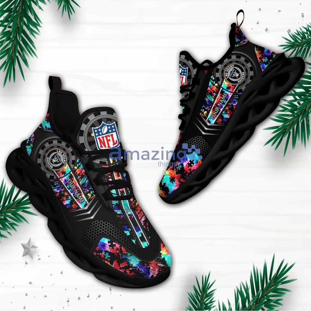 Las Vegas Raiders NFL Autism  Custom Name Max Soul Shoes For Fans - Las Vegas Raiders NFL Autism  Custom Name Max Soul Shoes For Fans