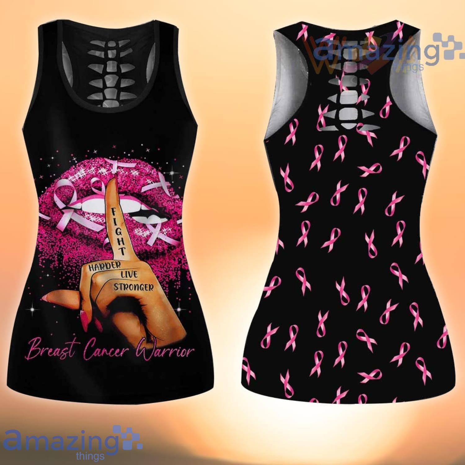 Lips Breast Cancer Awareness Combo Hollow Tank Top And Leggings For Women Product Photo 1