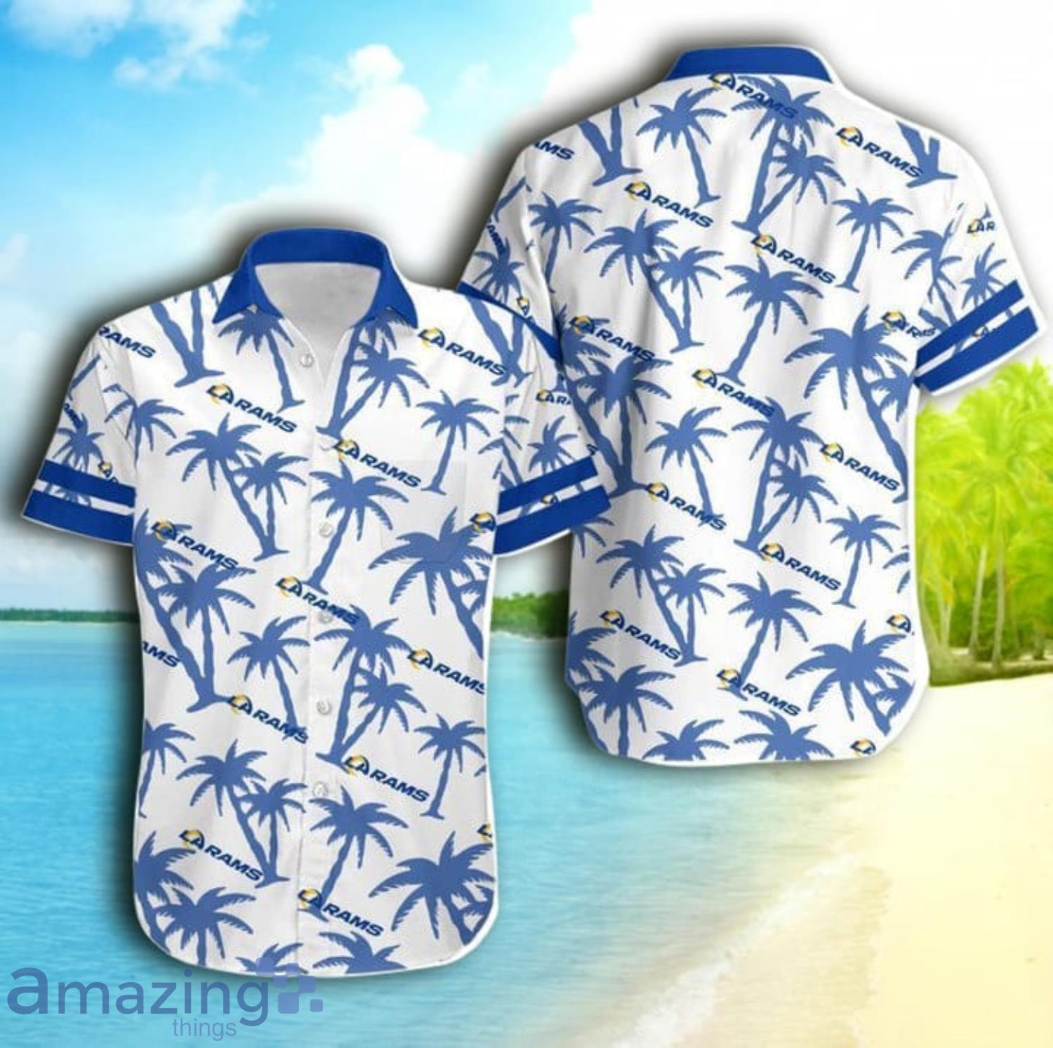 Los Angeles Rams Coconut Tree Nfl Gift For Fan Short Sleeve Hawaiian Shirt Product Photo 1