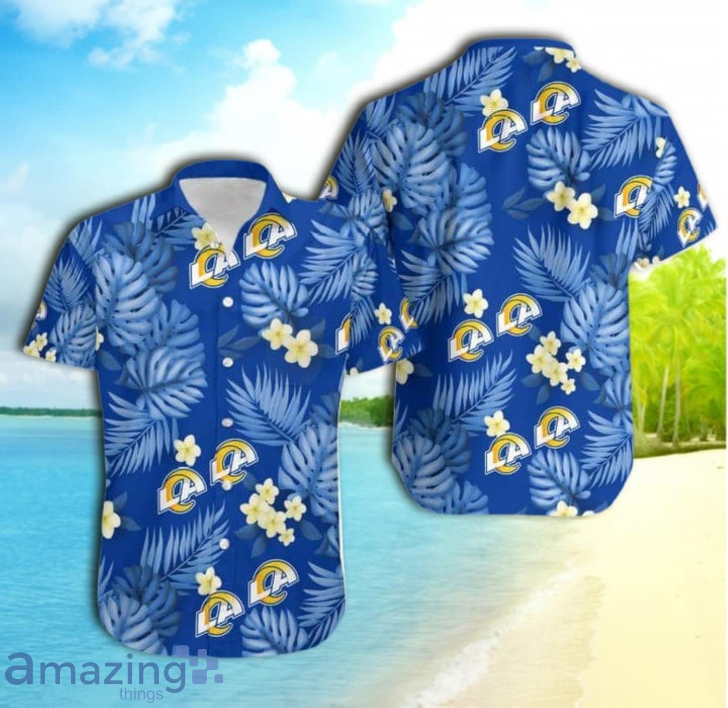 Los Angeles Rams Nfl Gift For Fan Short Sleeve Hawaiian Shirt Product Photo 1