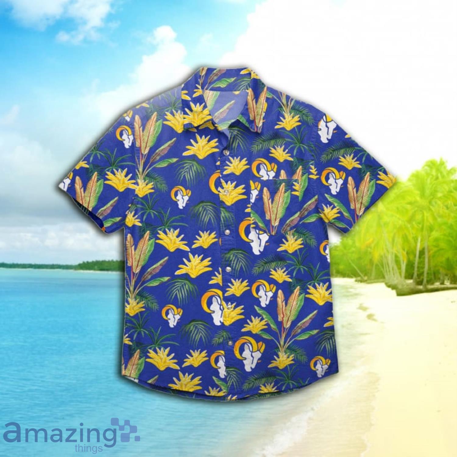 Los Angeles Rams Nfl Mens Victory Vacay Short Sleeve Hawaiian Shirt