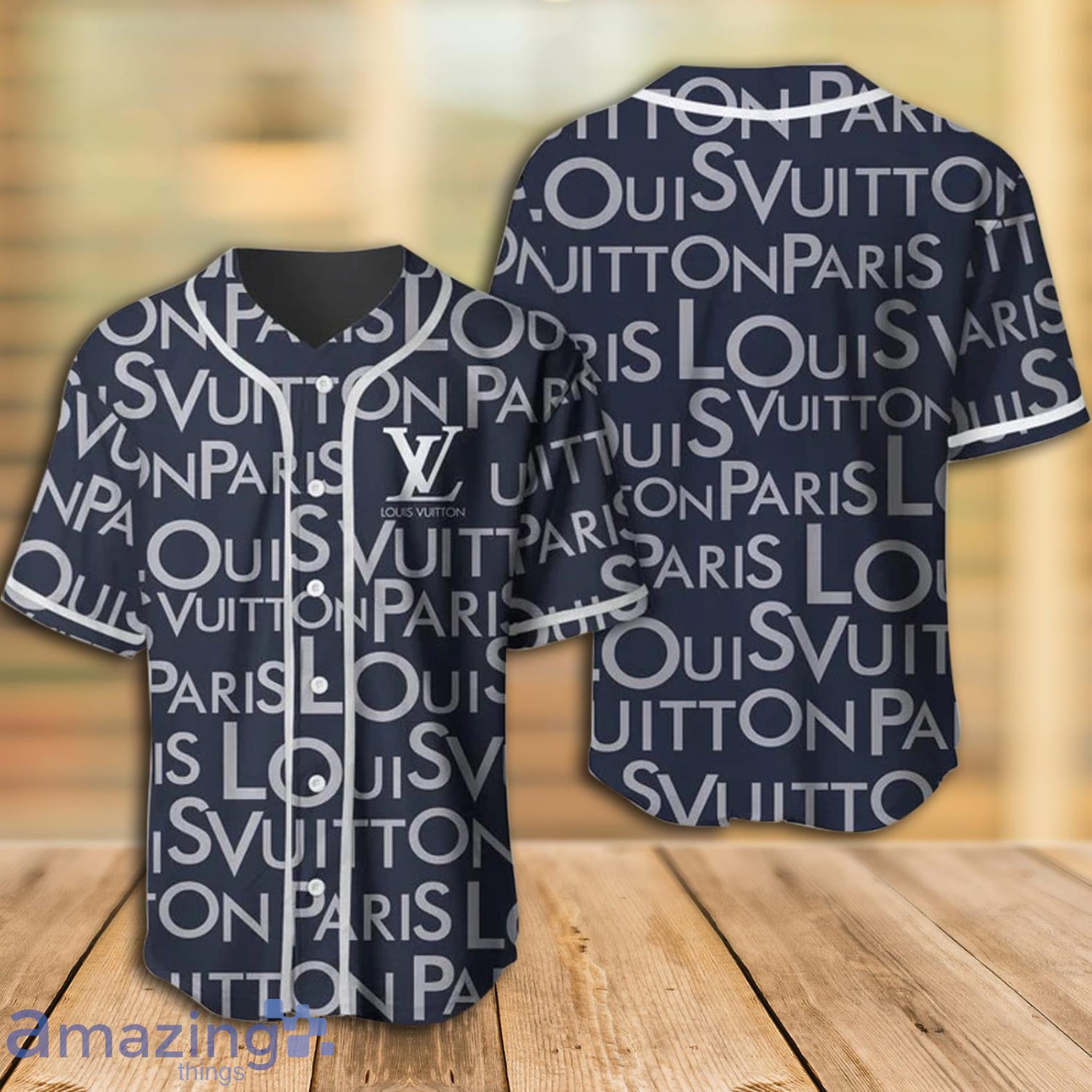 Louis Vuitton Blue Text Pattern Baseball Jersey Clothes Sport For