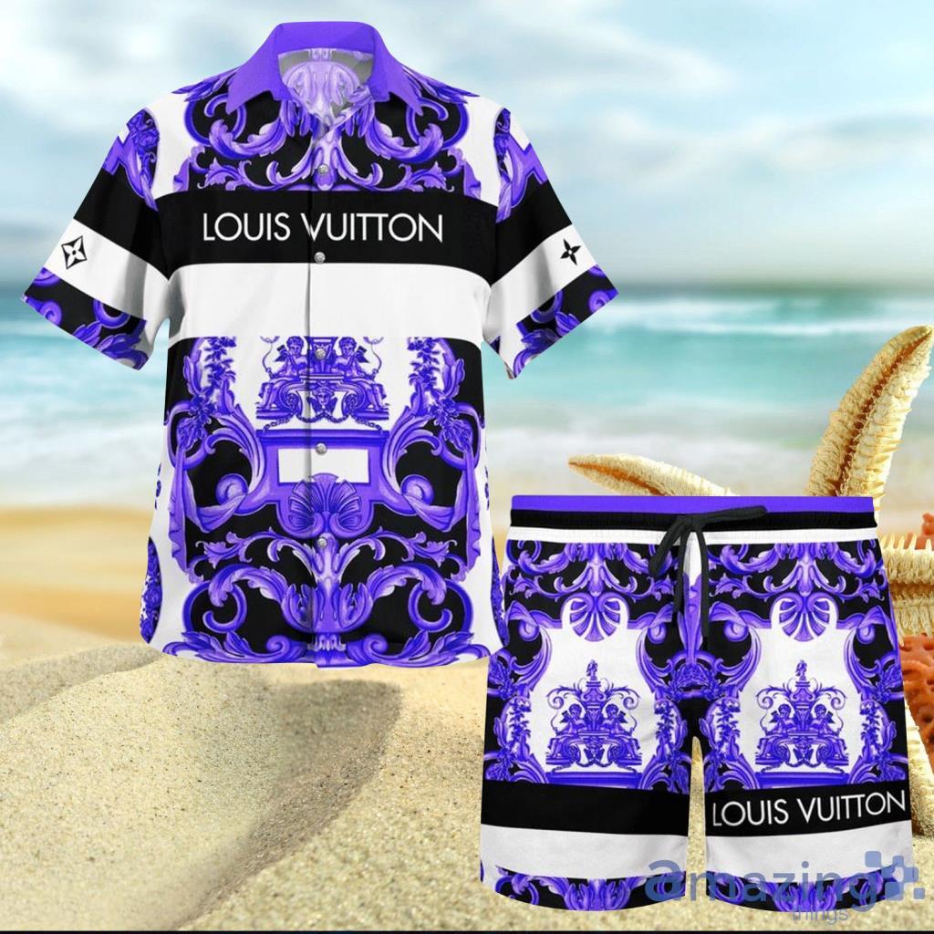 NEW Louis Vuitton Paris Cream Purple Hawaiian Shirt, Shorts