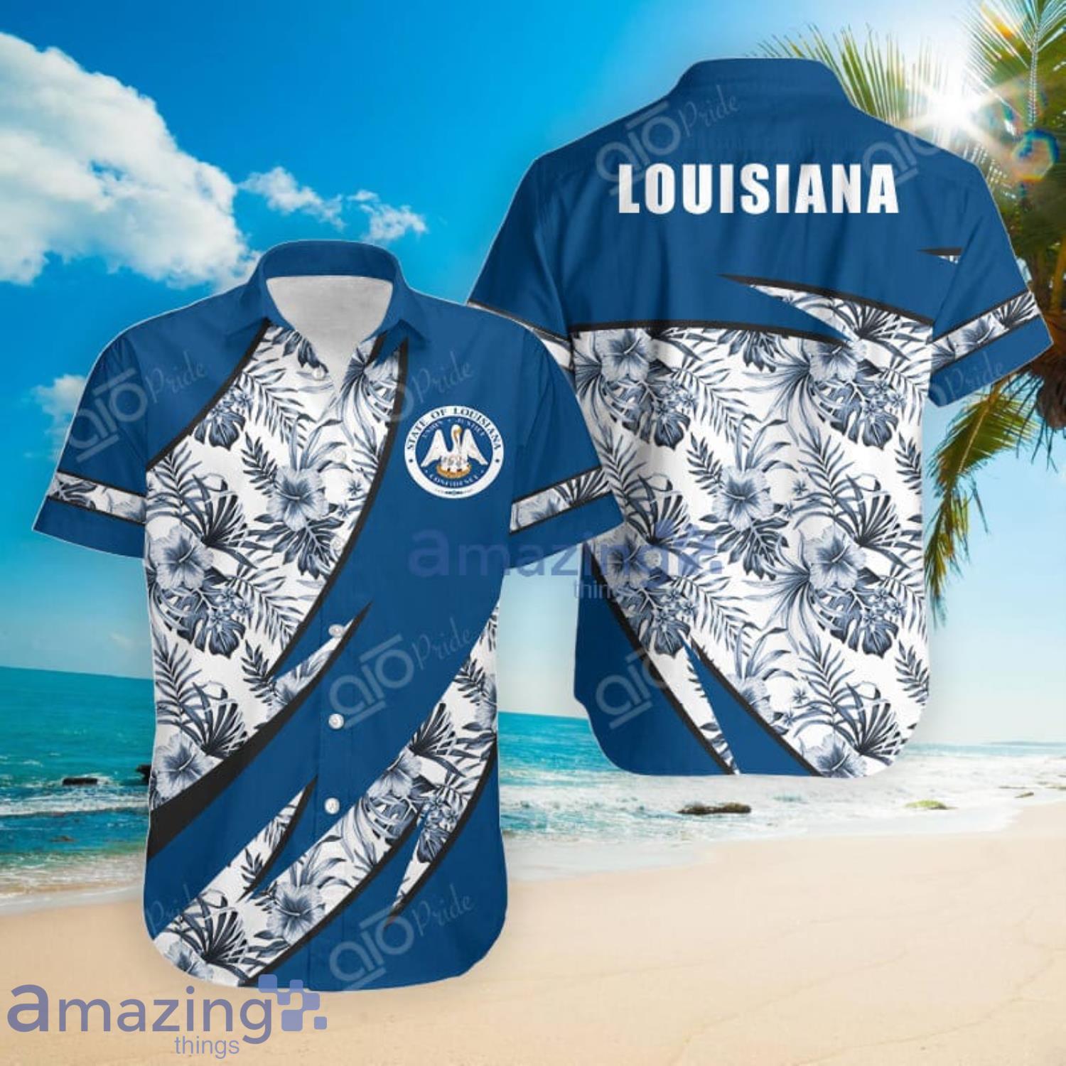 Louisiana Groly Coat Of Arms Hibiscus Pattern Hawaiian Shirt Summer Gift For Men And Women Product Photo 1