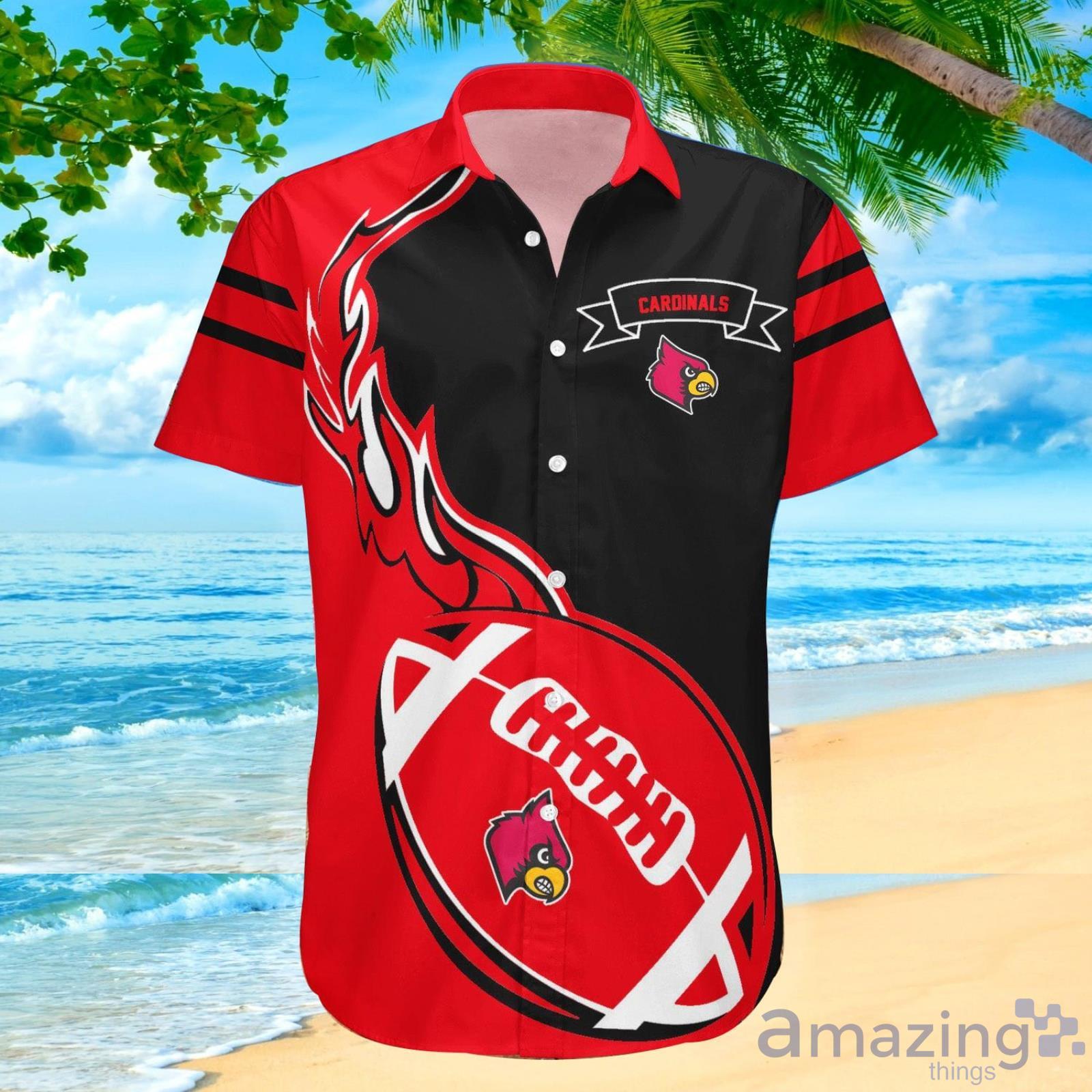 Louisville Cardinals Ncaa Flame Ball Hawaiian Shirt For Fans image Louisville Cardinals Ncaa Flame Ball Hawaiian Shirt For Fans Product Photo 2