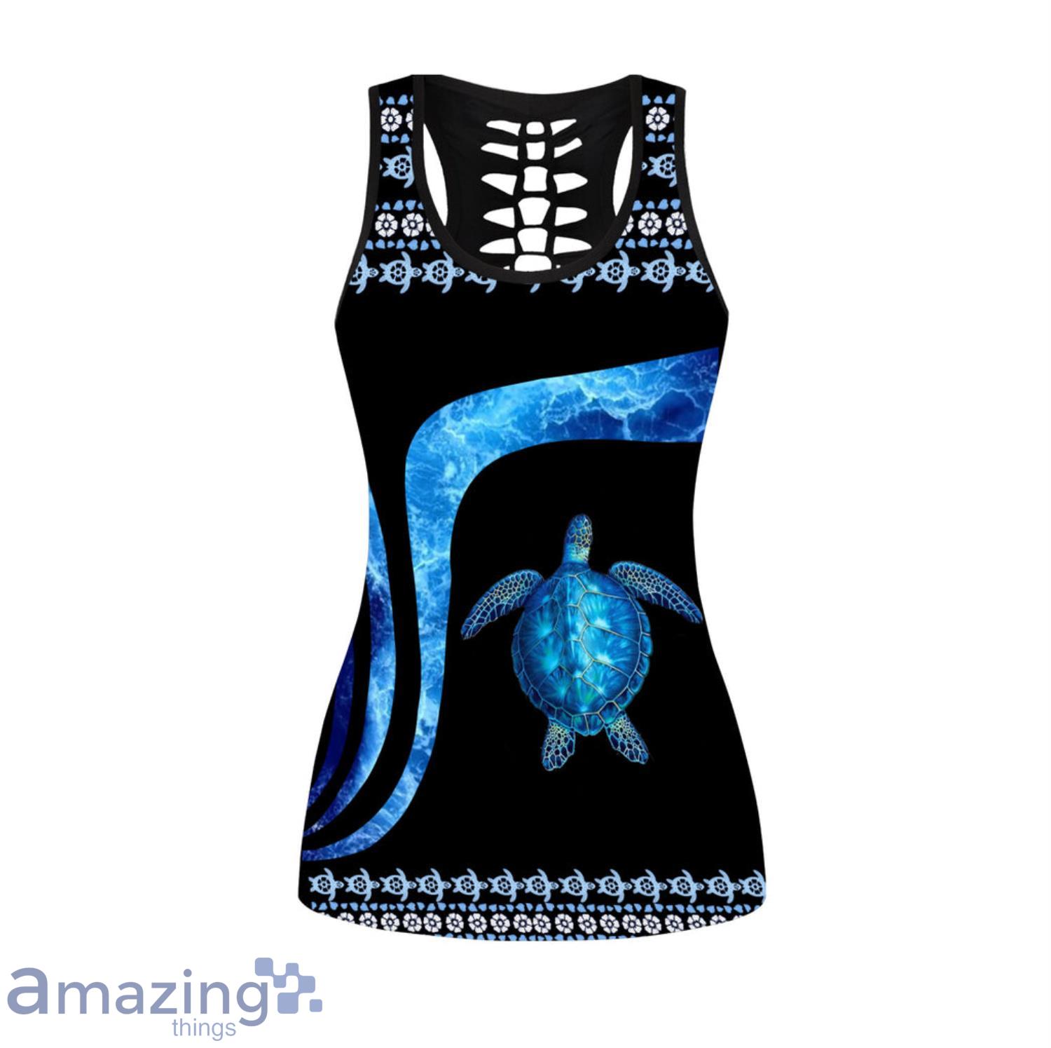 Love Sea Turtle Women 3D Combo Hollow Tank Top And Leggings image Love Sea Turtle Women 3D Combo Hollow Tank Top And Leggings Product Photo 2