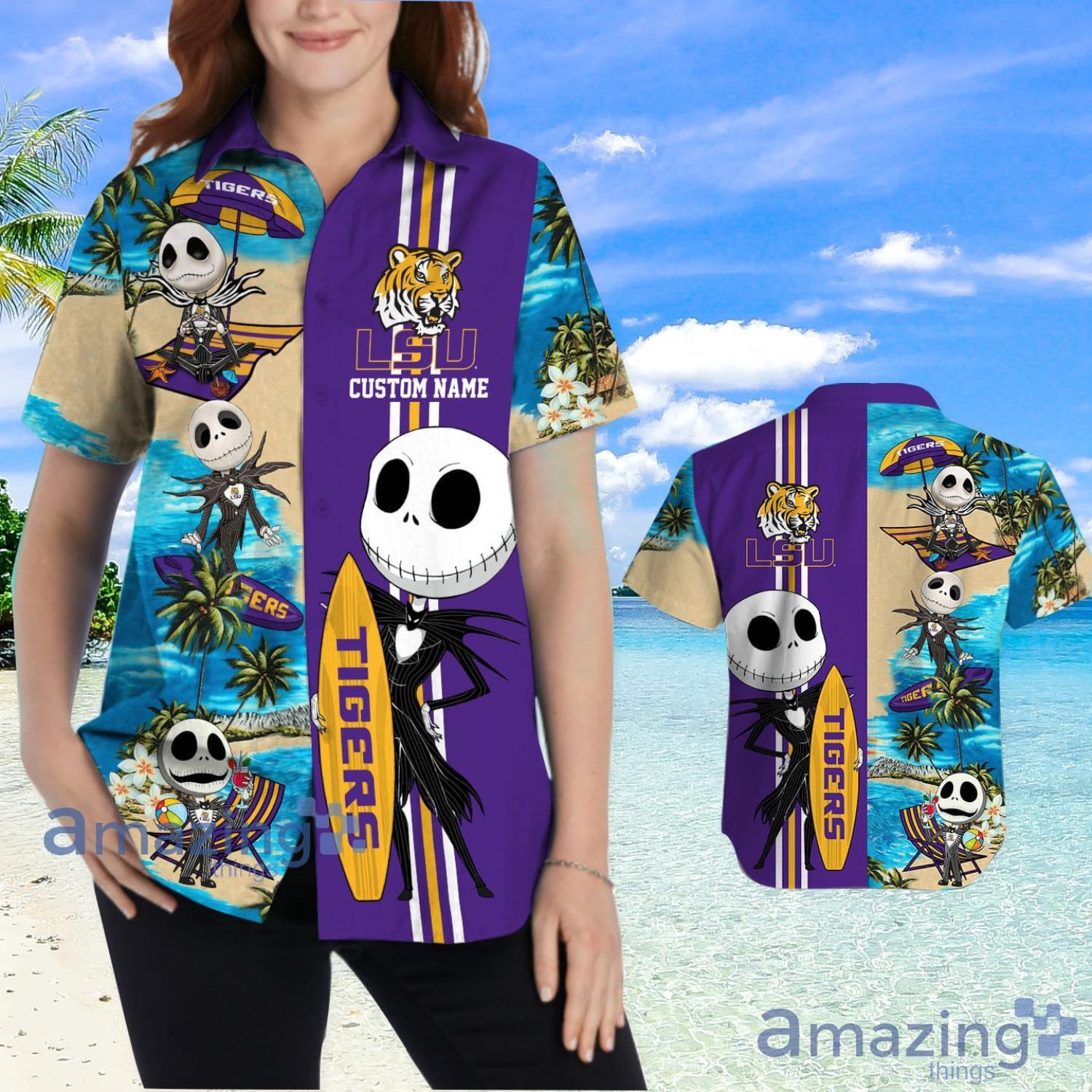 LSU Tigers Jack Skellington Halloween Gift Custom Name Hawaiian Shirt image LSU Tigers Jack Skellington Halloween Gift Custom Name Hawaiian Shirt Product Photo 2