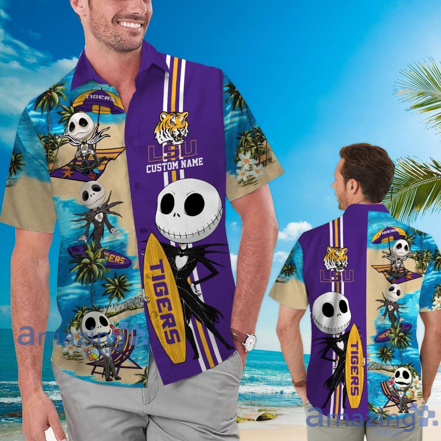 LSU Tigers Jack Skellington Halloween Gift Custom Name Hawaiian Shirt Product Photo 1 LSU Tigers Jack Skellington Halloween Gift Custom Name Hawaiian Shirt Product Photo 1