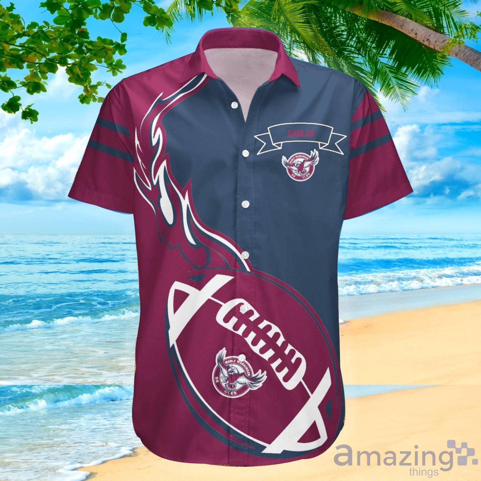 Manly Warringah Sea Eagles Nrl Flame Ball Hawaiian Shirt For Fans image Manly Warringah Sea Eagles Nrl Flame Ball Hawaiian Shirt For Fans Product Photo 2