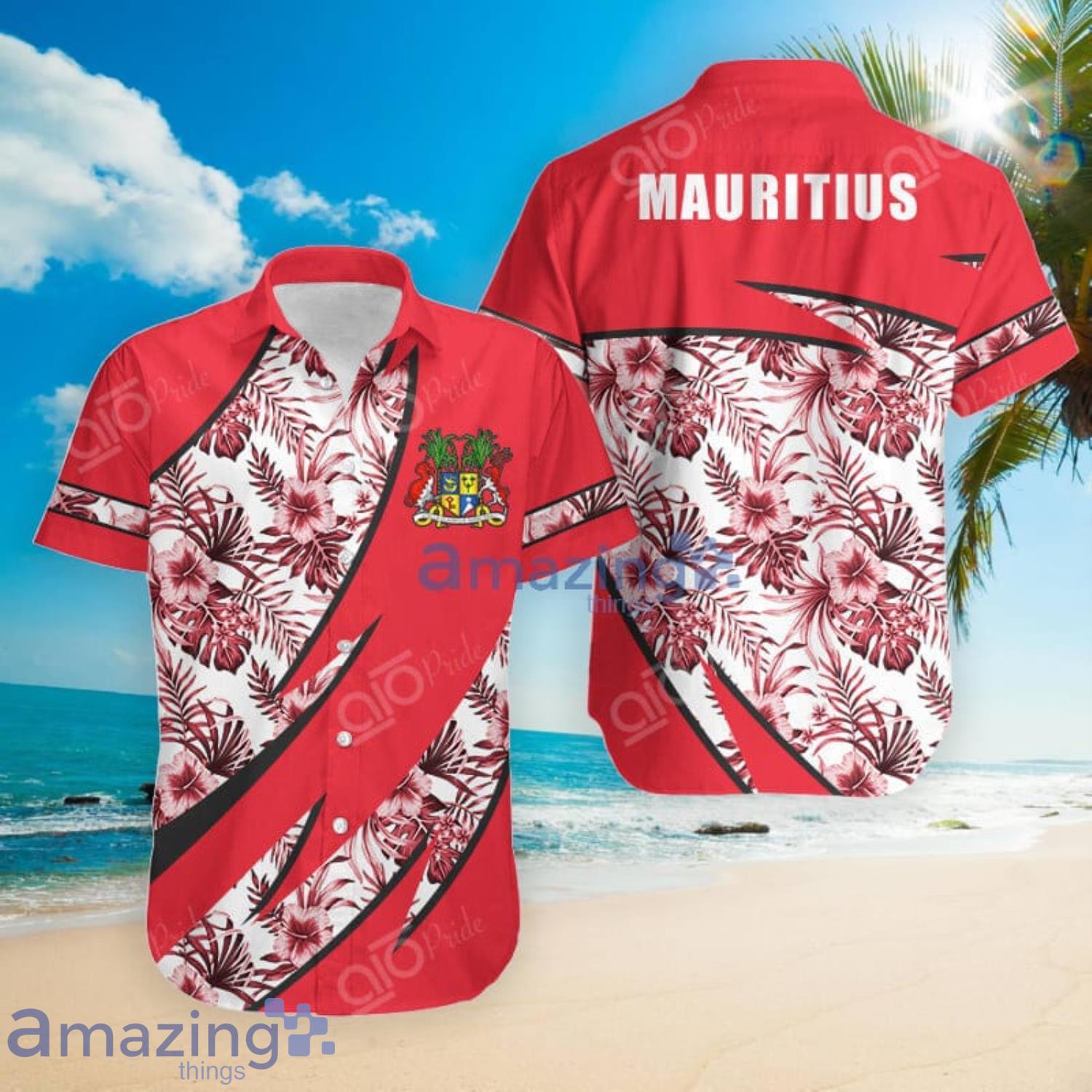 Mauritius Groly Coat Of Arms Hibiscus Pattern Hawaiian Shirt Summer Gift For Men And Women Product Photo 1