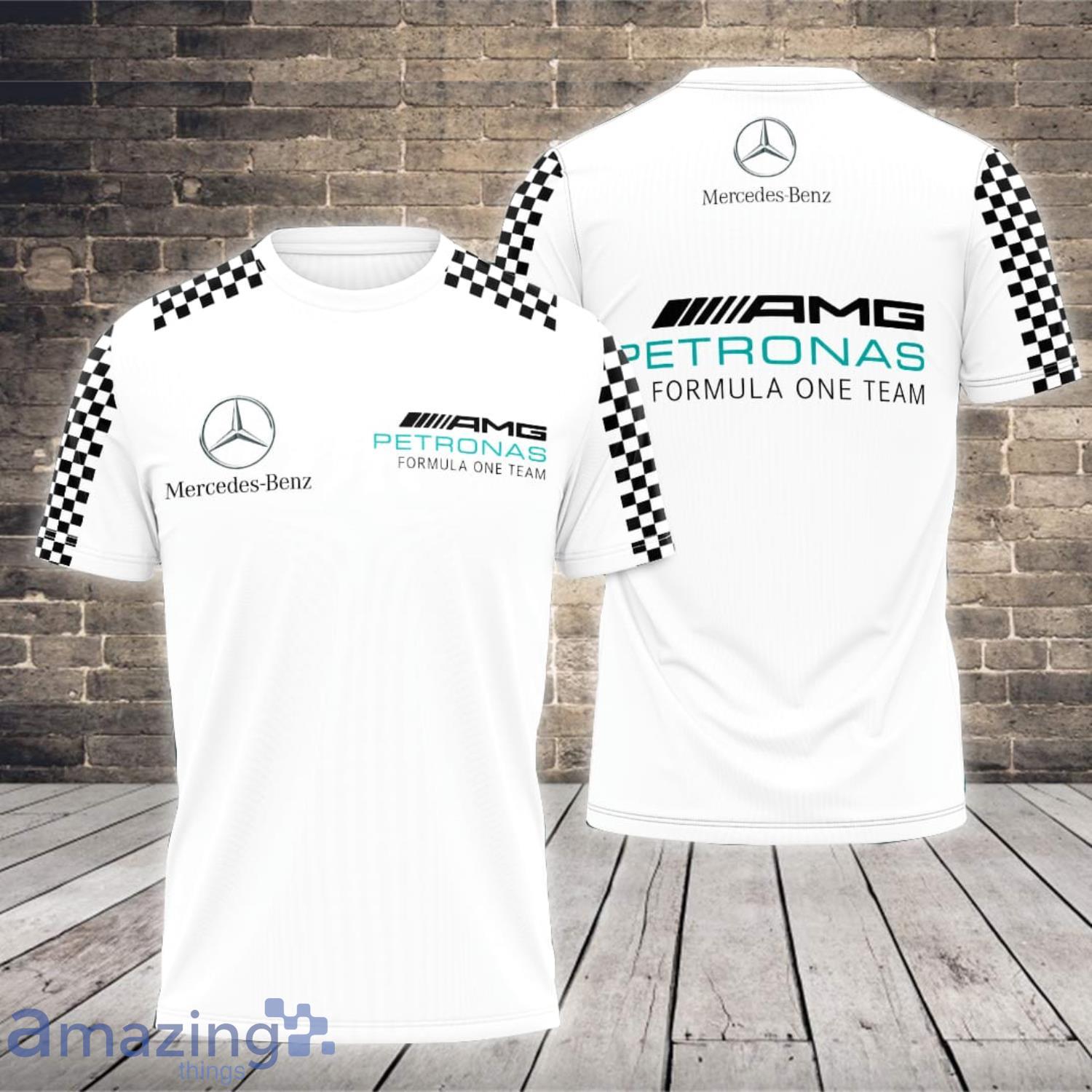 Mercedes AMG Petronas F1 Team Checkered Pattern White All Over Print 3D T-Shirt Product Photo 1 Mercedes AMG Petronas F1 Team Checkered Pattern White All Over Print 3D T-Shirt Product Photo 1