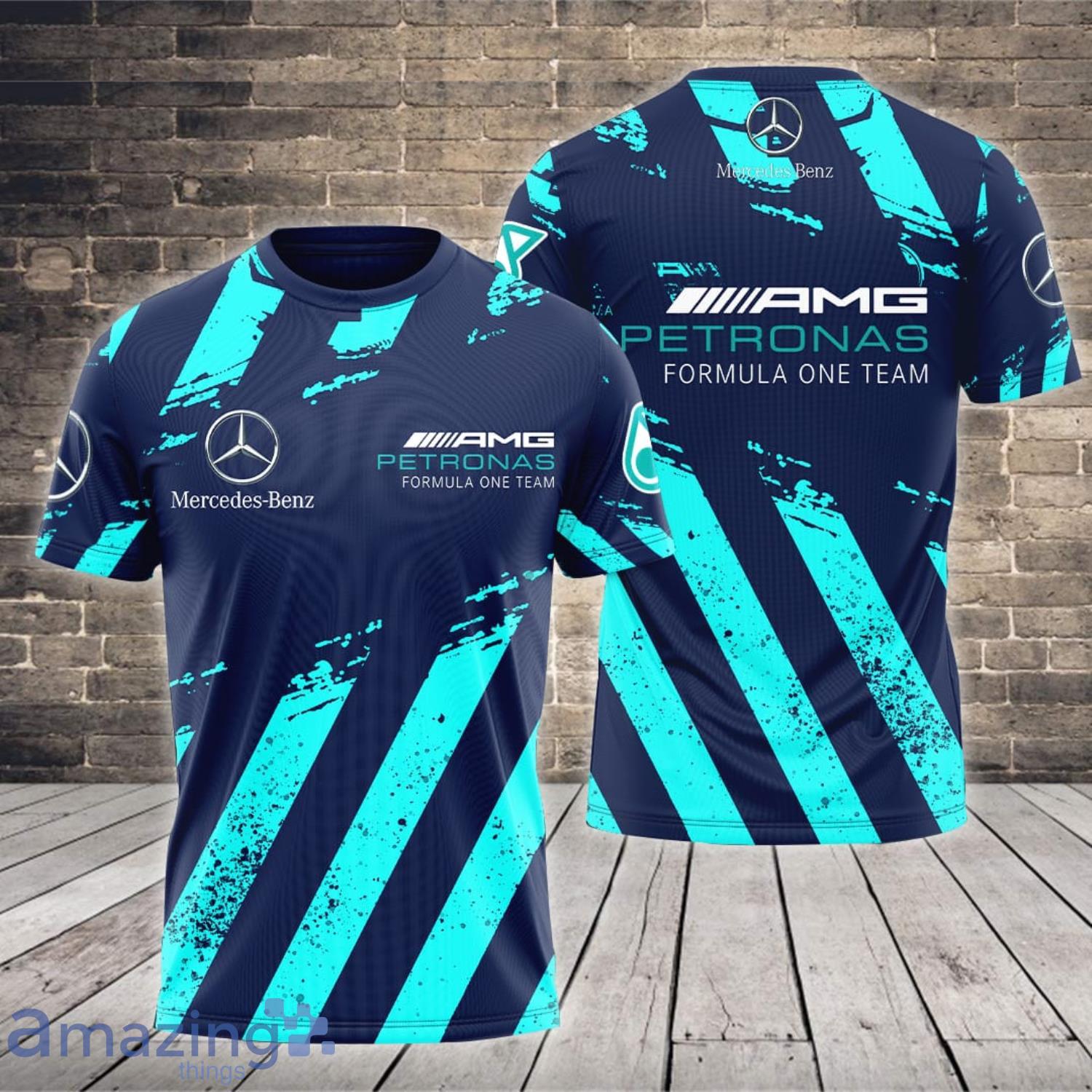Mercedes AMG Petronas F1 Team Green Stripes Navy All Over Print 3D T-Shirt Product Photo 1