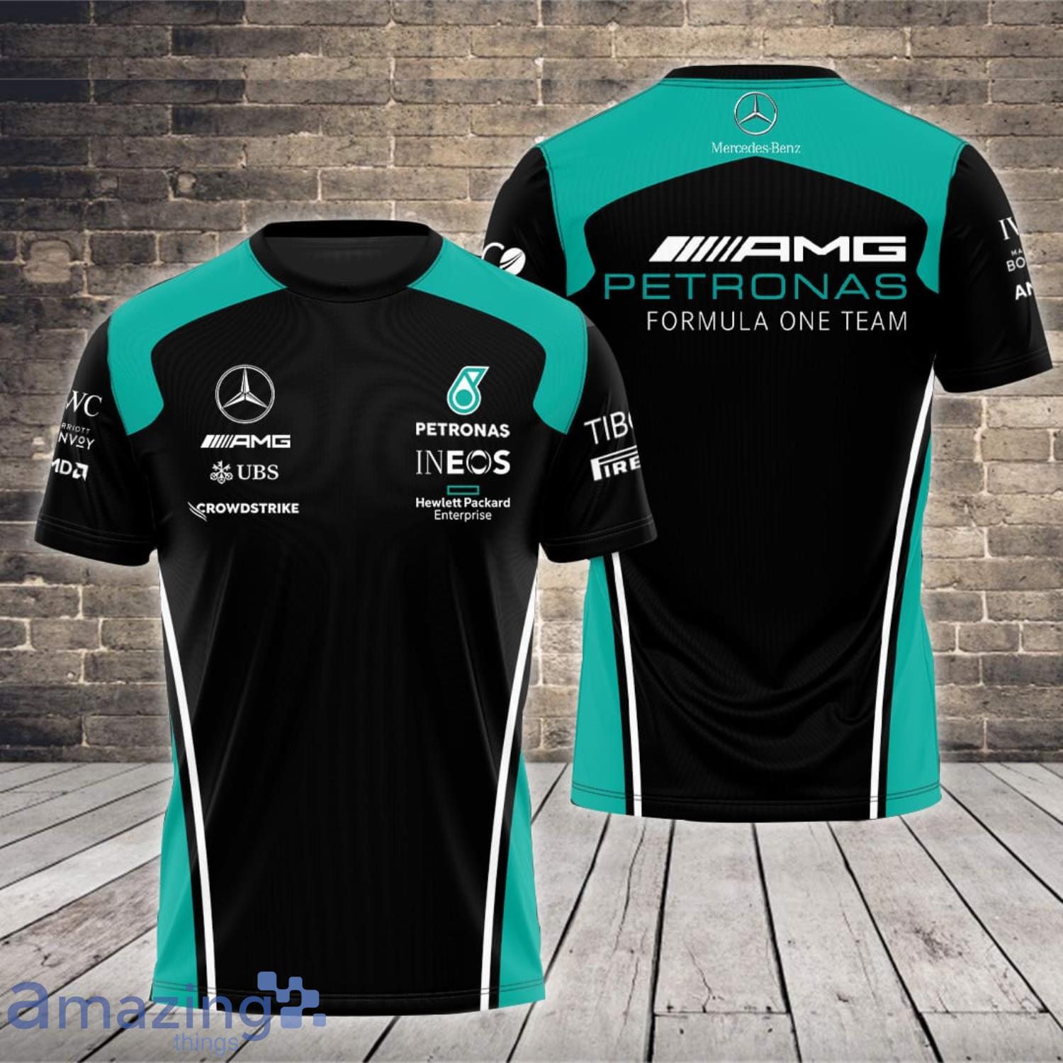 Mercedes AMG Petronas F1 Team HP TIBC Black All Over Print 3D T-Shirt Product Photo 1