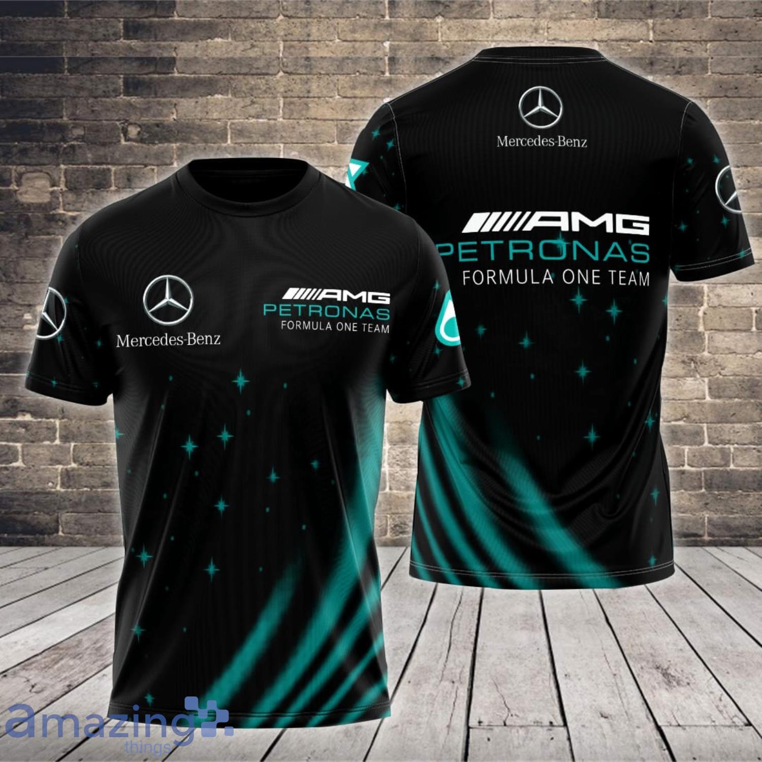 Mercedes AMG Petronas F1 Team Shining Stars Black All Over Print 3D T-Shirt Product Photo 1