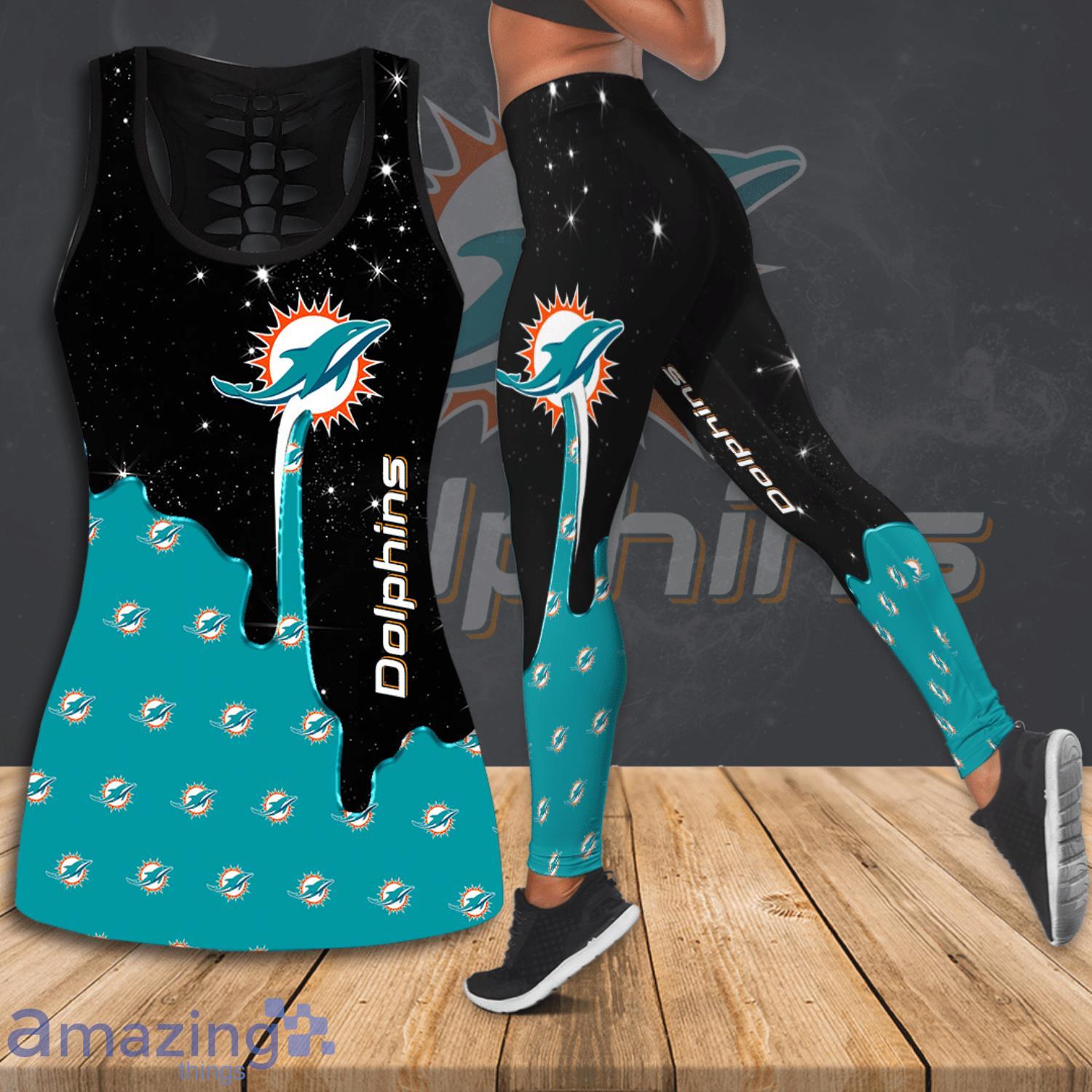 Miami Dolphins All Over Print 3D Hollow Galaxy Tank Top & Leggings - Black  Turquoise