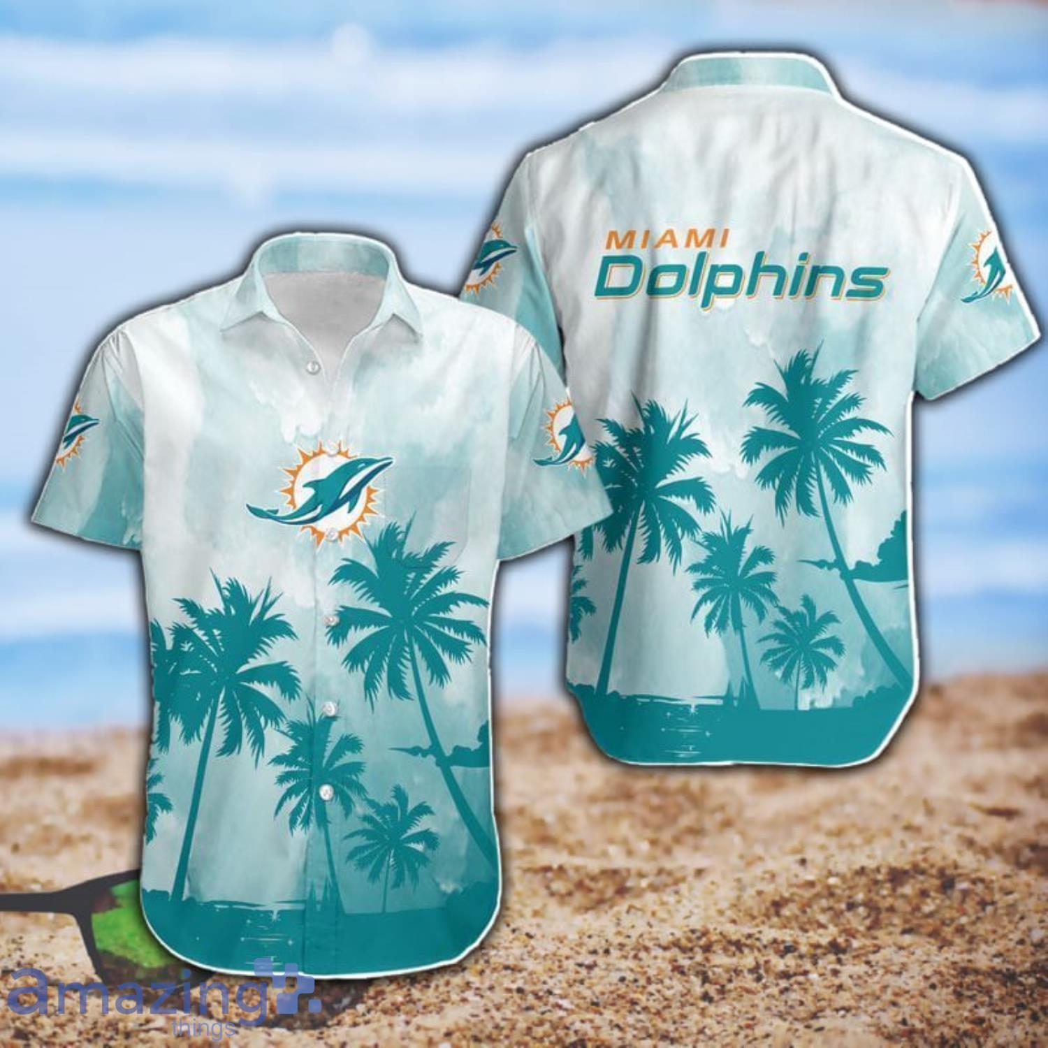 Miami Dolphins Coconut Trees NFL Short Sleeve Hawaiian Shirt Product Photo 1