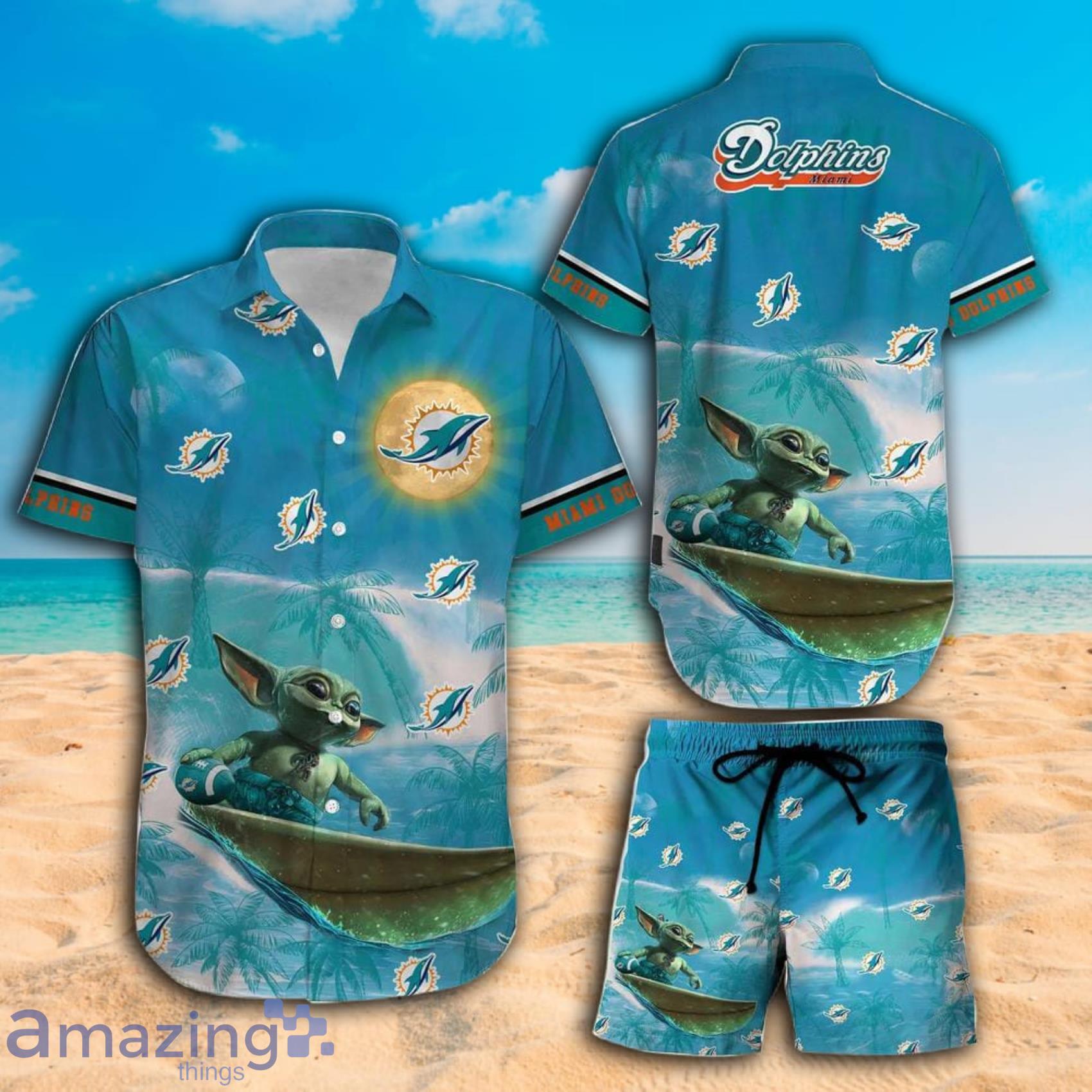 Miami Dolphins Football Team Baby Yoda Surfing Summer Beach Hawaiian Shirt And Beach Short Product Photo 1