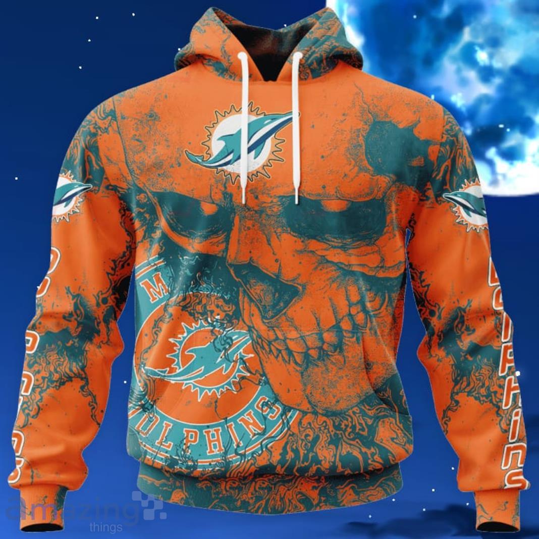 Miami Dolphins NFL Custom Name And Number Skull Halloween Gift For Fan 3D Hoodie Product Photo 1