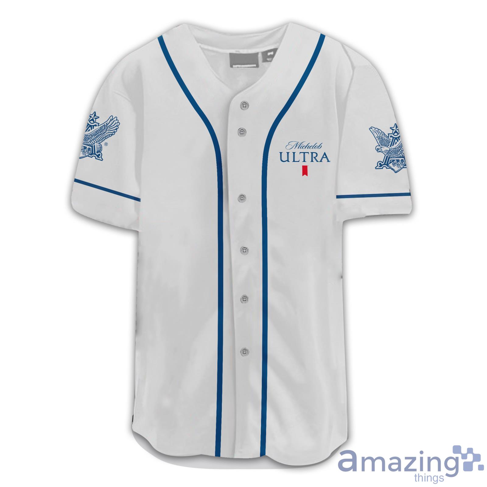 White Michelob Ultra Baseball Jersey Designed & Sold By Shuddering