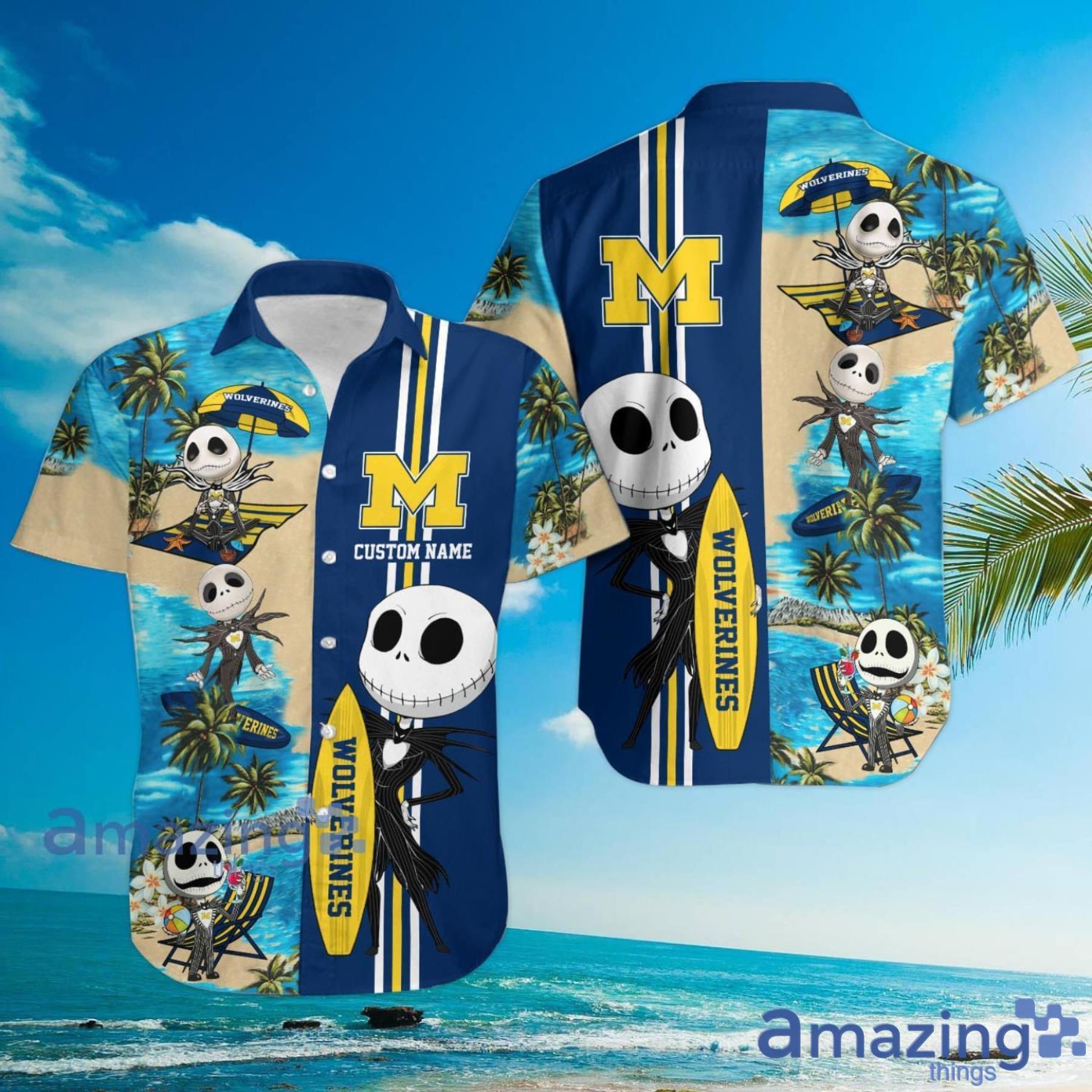 NCAA Michigan Wolverines Skellington Maize White Hawaiian Shirt