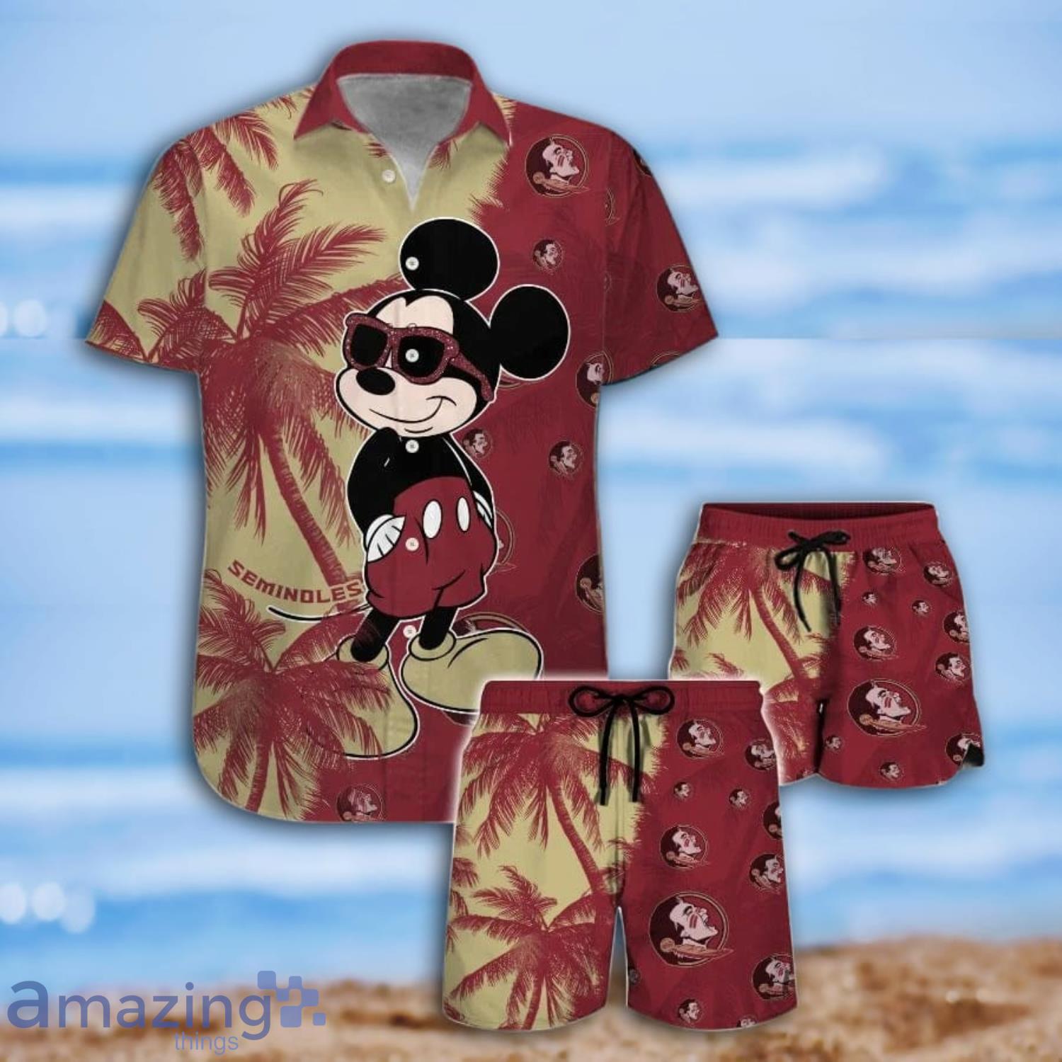 Mickey Mouse Florida State Seminoles Coconut Trees Tropical Hawaiian Shirt And Short Product Photo 1