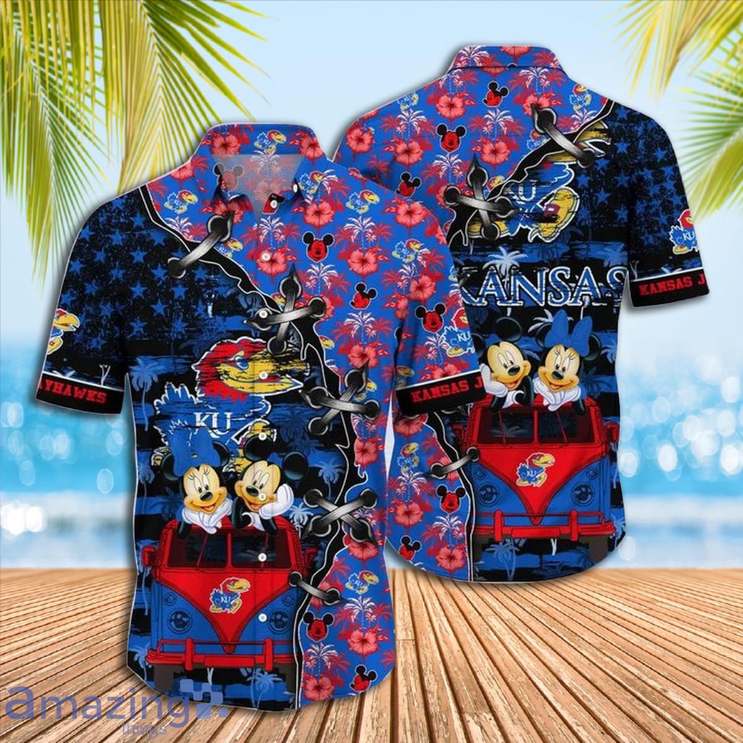Mickey Mouse Kansas Jayhawks NCAA Short Sleeve Hawaiian Shirt Gift For Fans Product Photo 1