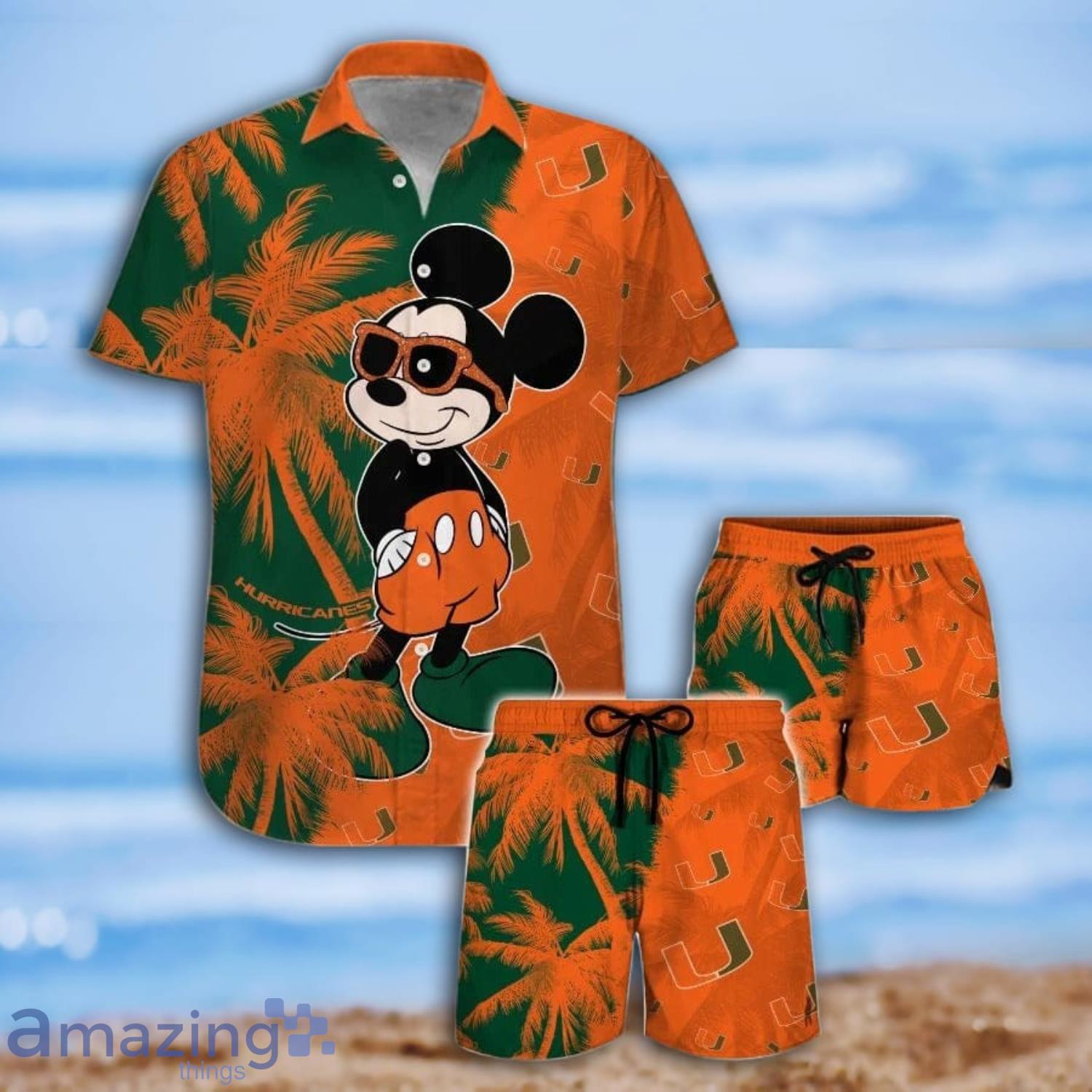 Mickey Mouse Miami Hurricanes Coconut Trees Tropical Hawaiian Shirt And Short Product Photo 1