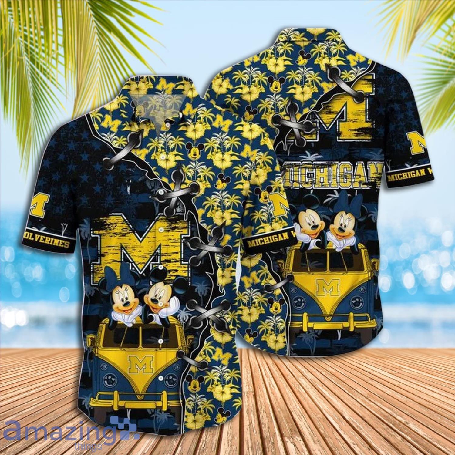 Mickey Mouse Michigan Wolverines NCAA Short Sleeve Hawaiian Shirt Gift For Fans Product Photo 1