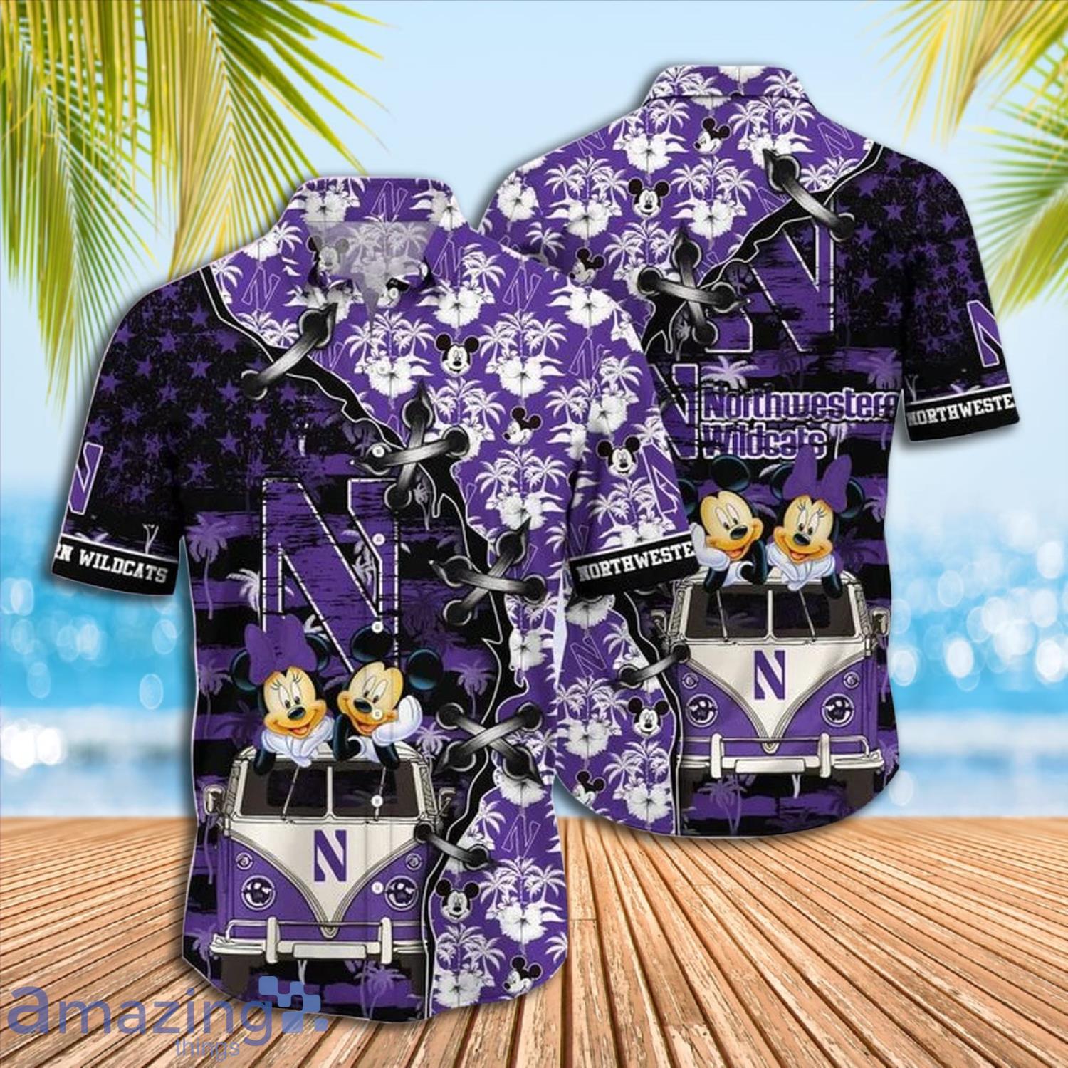 Mickey Mouse Northwestern Wildcats NCAA Short Sleeve Hawaiian Shirt Gift For Fans Product Photo 1