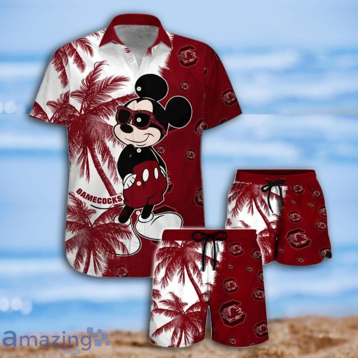 Mickey Mouse South Carolina Gamecocks Coconut Trees Tropical Hawaiian Shirt And Short Product Photo 1
