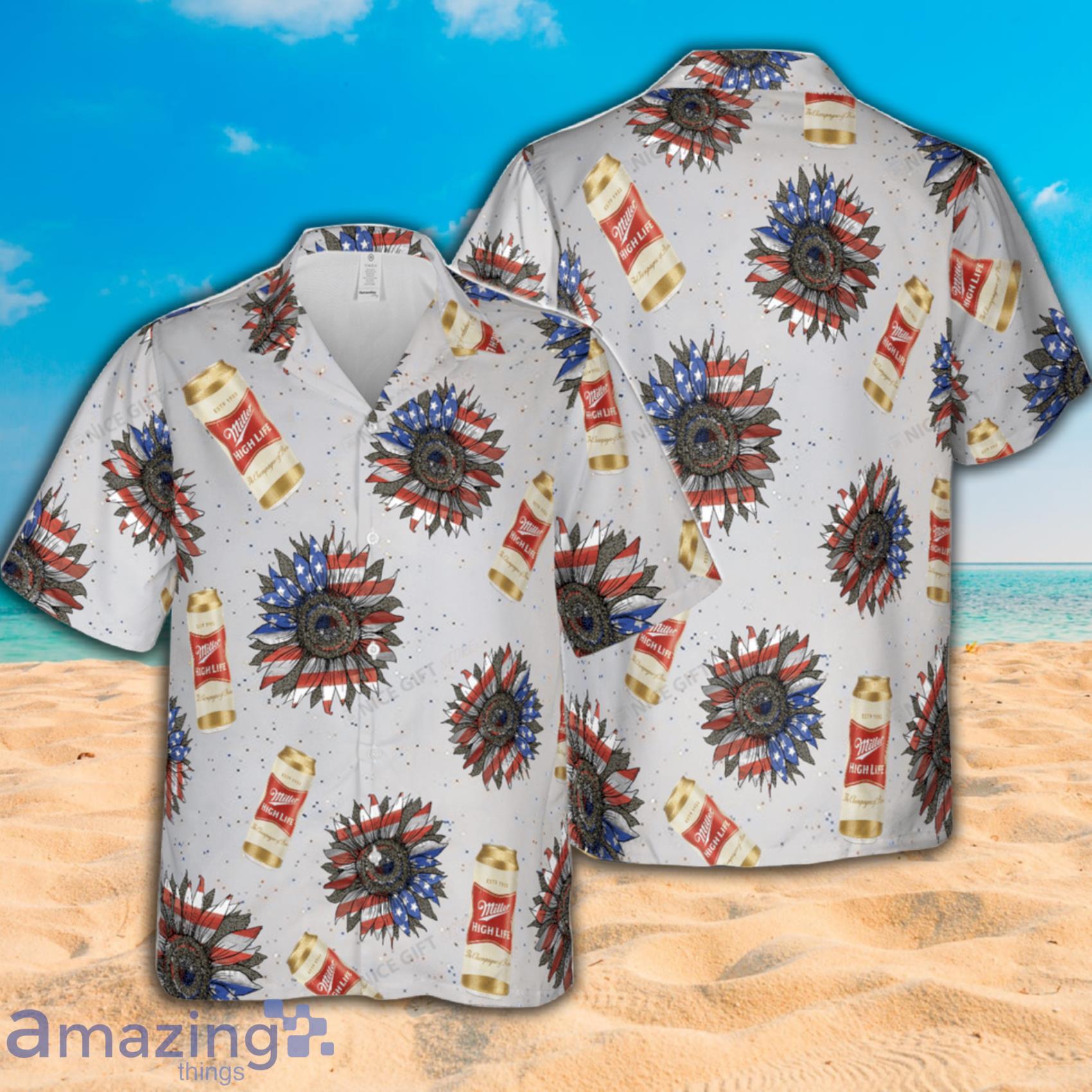 Miller High Life Sunflowered 4th Of July Short Sleeve Hawaiian Shirt Product Photo 1