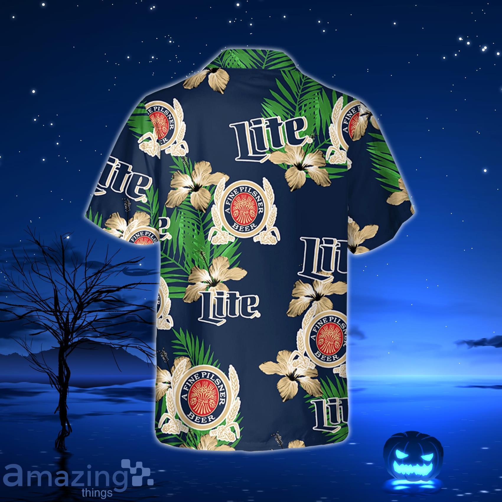 Miller Lite Hawaiian Shirt Tropical Flower Pattern