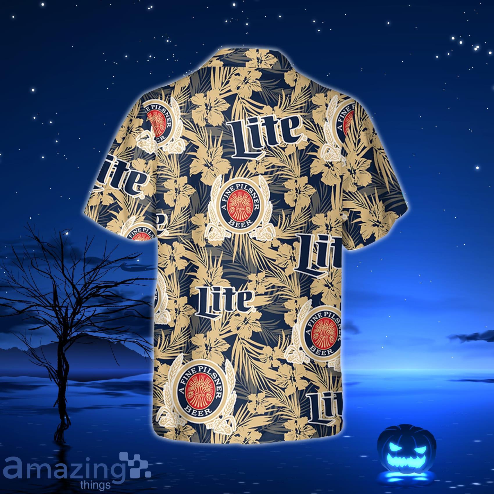 Miller Lite Hawaiian Shirt Tropical Flower Pattern