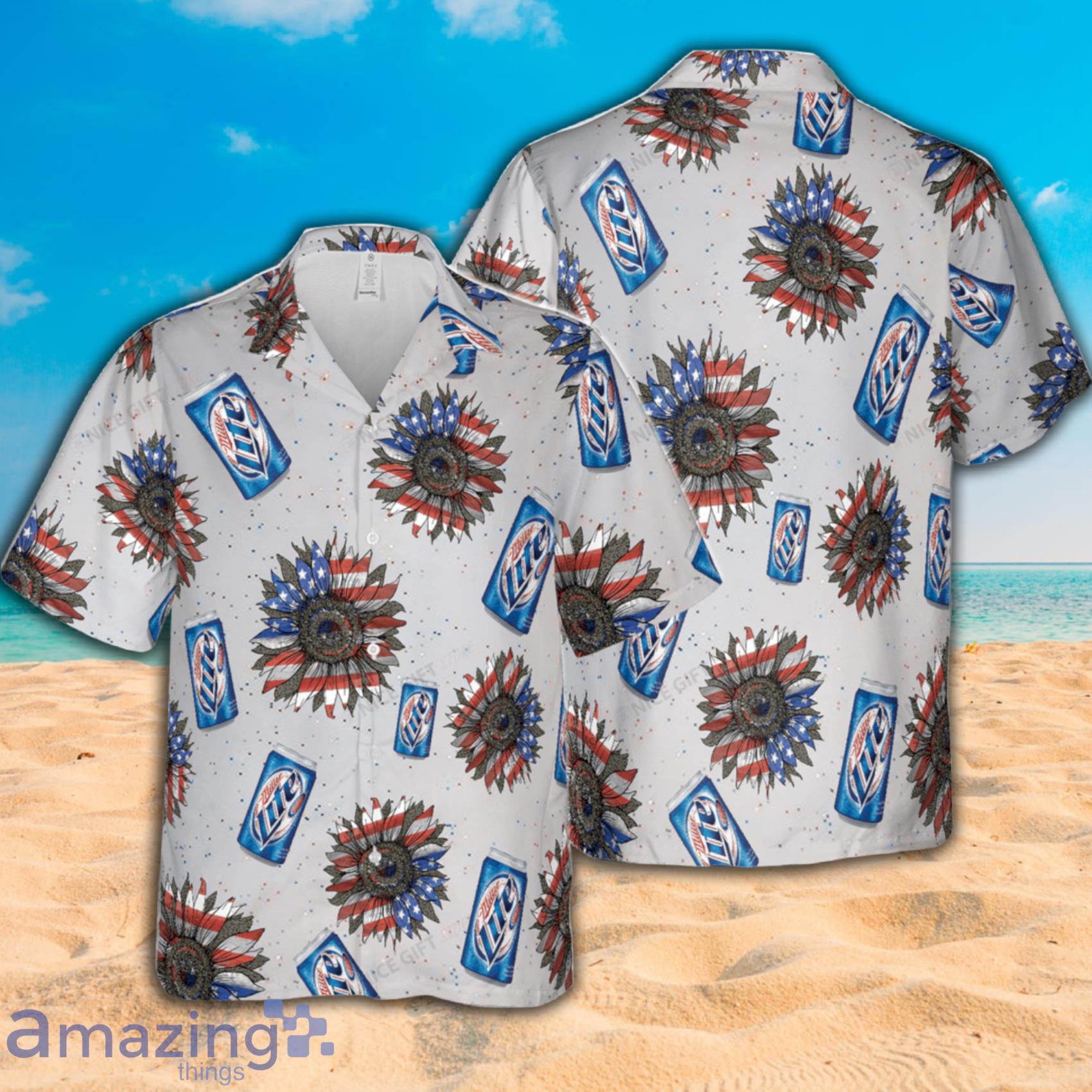 Miller Lite Sunflowered 4th Of July Short Sleeve Hawaiian Shirt Product Photo 1
