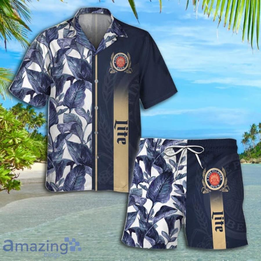 Miller Lite Tropical Leaf Short Sleeve Hawaiian Shirt And Short Product Photo 1