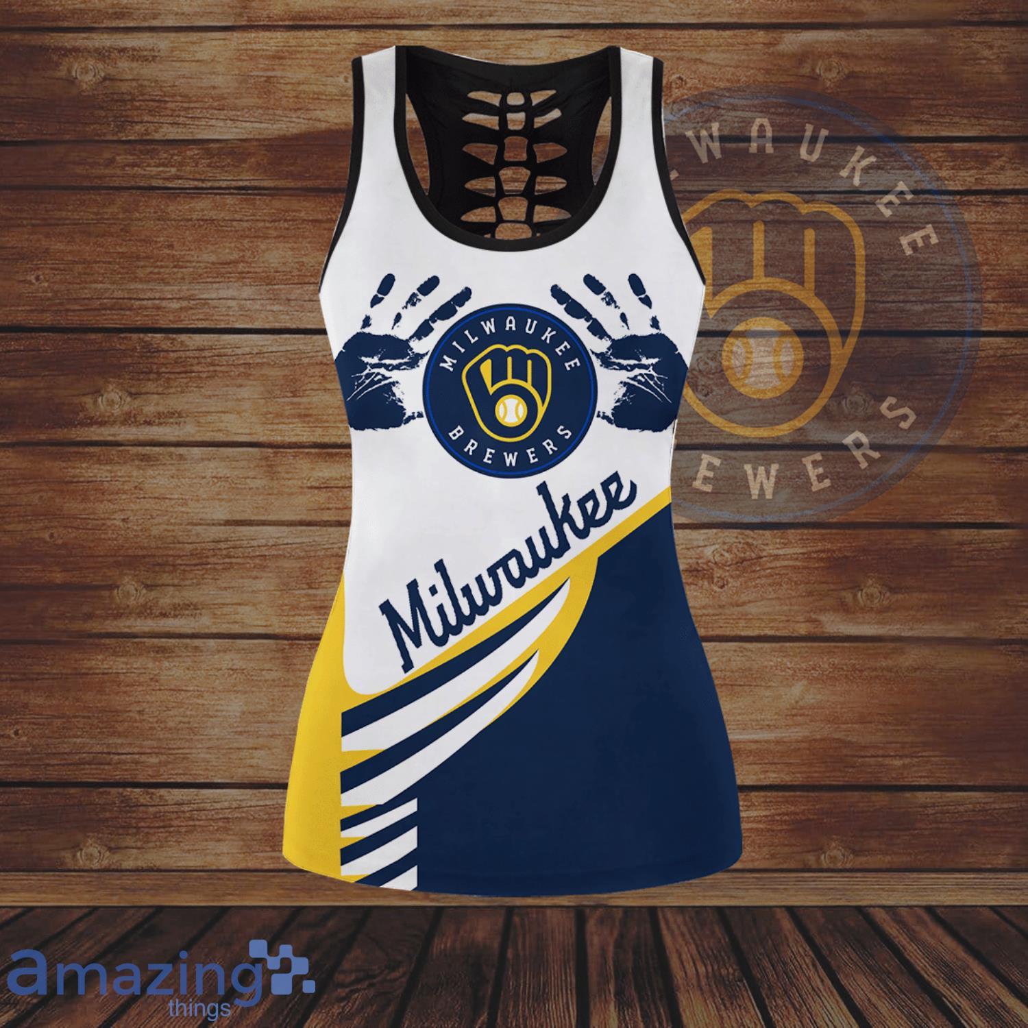 Milwaukee Brewers Handprint All Over Print 3D Combo Hollow Tank Top And  Leggings For Women
