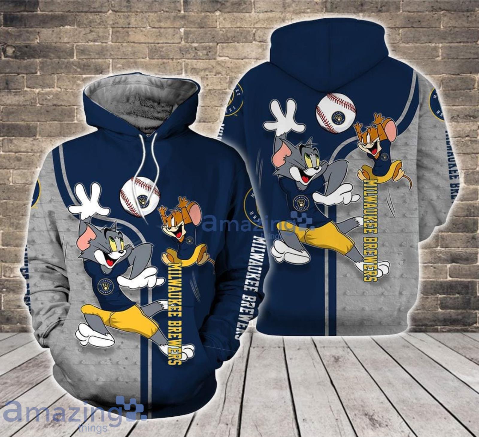 Milwaukee Brewers Tom and Jerry Cartoon Lover 3D Printed Hoodie For Fans Product Photo 1