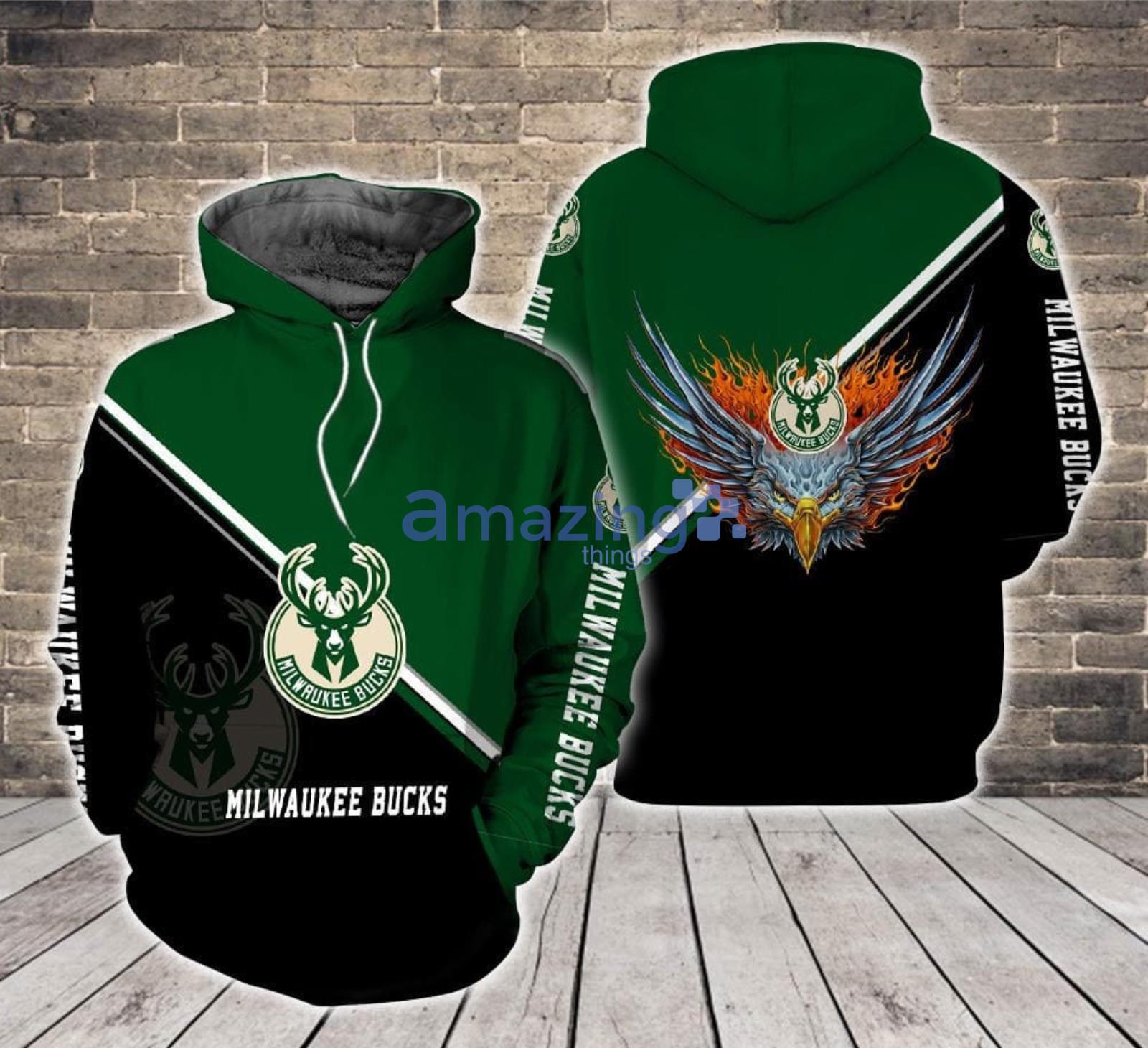 Milwaukee Bucks Logo Fire Eagle All Over Print 3D Hoodie Product Photo 1