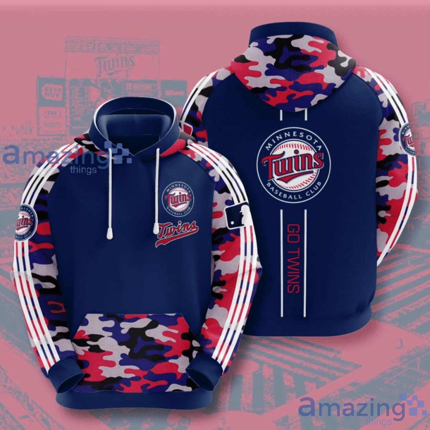 Minnesota Twins Go Twins Camo Pattern 3D Hoodie Product Photo 1