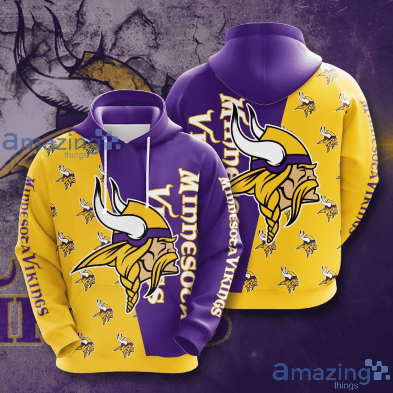 Minnesota Vikings All Over Print Yellow Purple 3D Hoodie