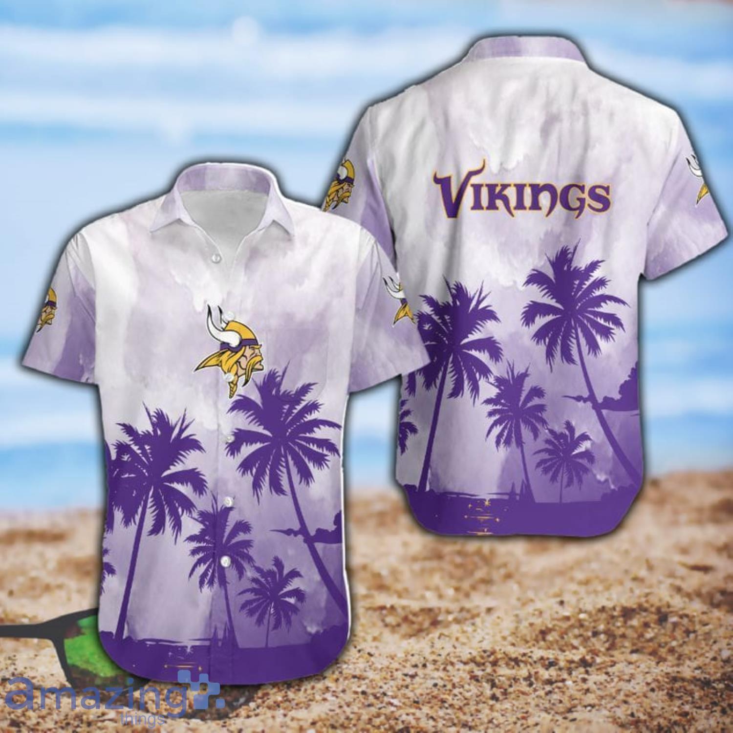 Minnesota Vikings Coconut Trees NFL Short Sleeve Hawaiian Shirt Product Photo 1