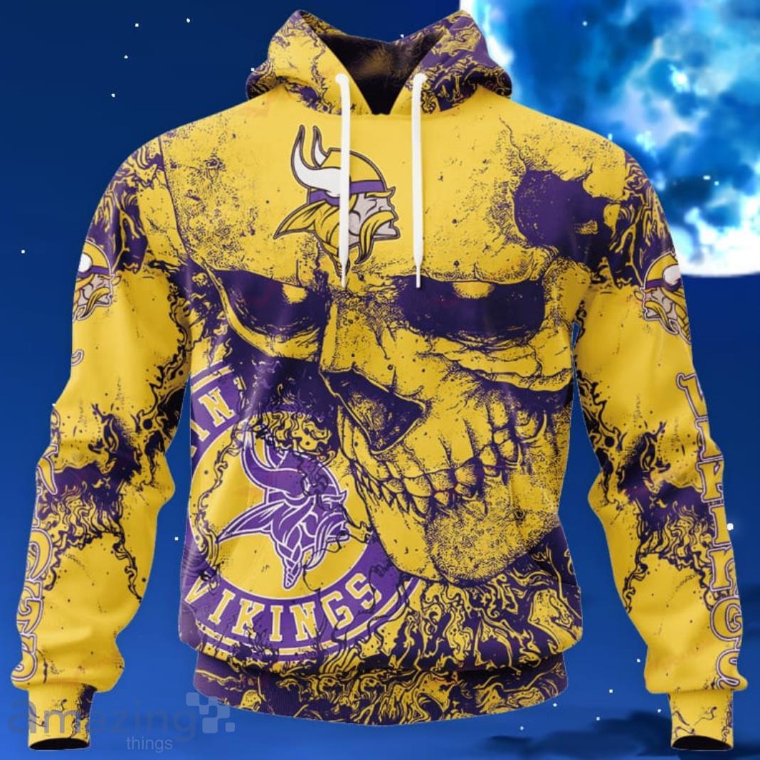 Minnesota Vikings NFL Custom Name And Number Skull Halloween Gift For Fan 3D Hoodie Product Photo 1