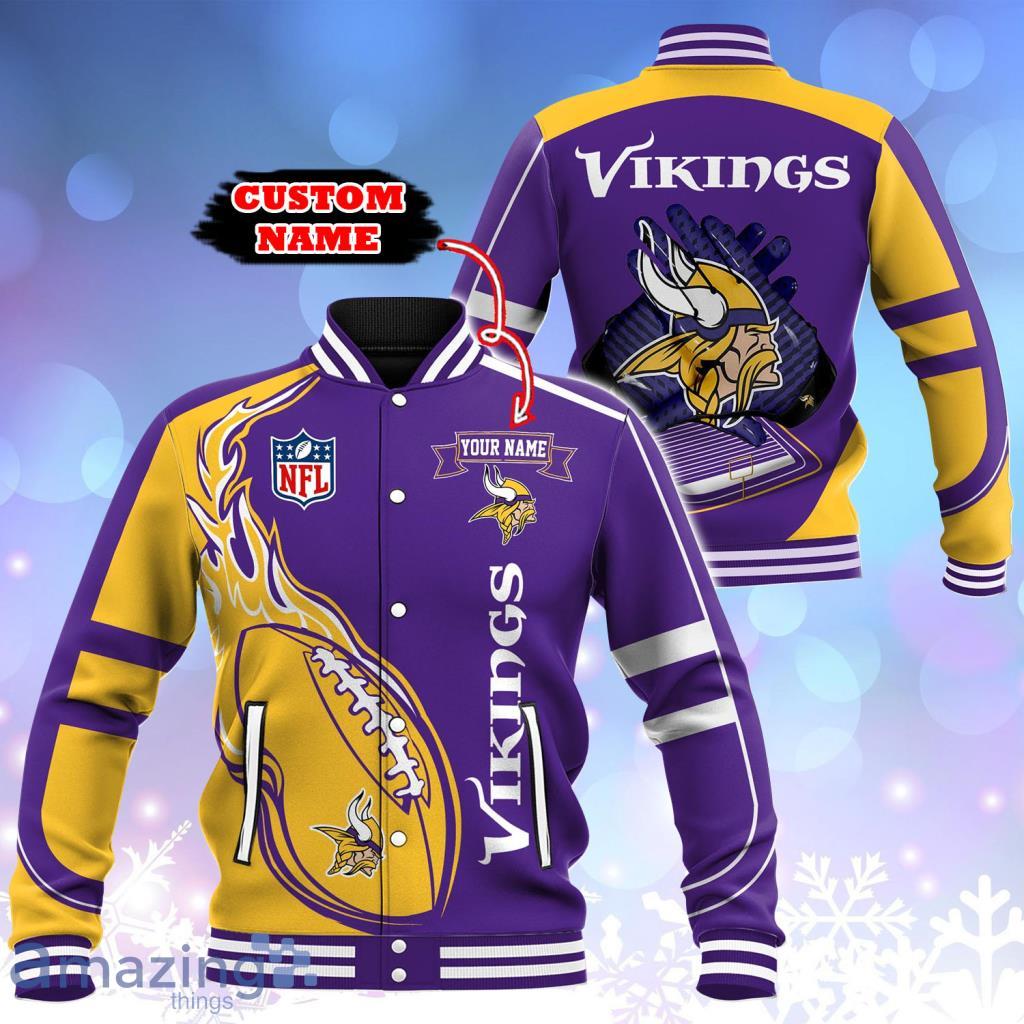 Minnesota Vikings NFL Custom Name Baseball Jacket - Minnesota Vikings NFL Custom Name Baseball Jacket