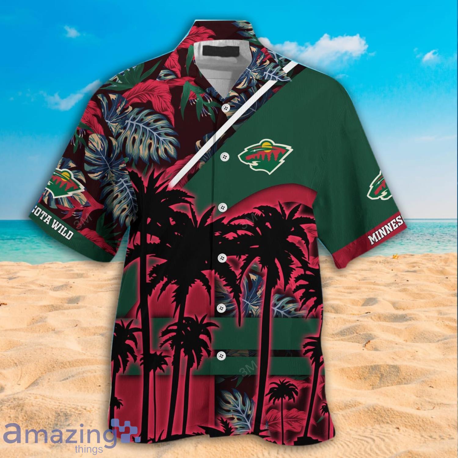 Minnesota Wild NHL Coconut Tree And Tropical Pattern Hawaiian Shirt And Shorts image Minnesota Wild NHL Coconut Tree And Tropical Pattern Hawaiian Shirt And Shorts Product Photo 2